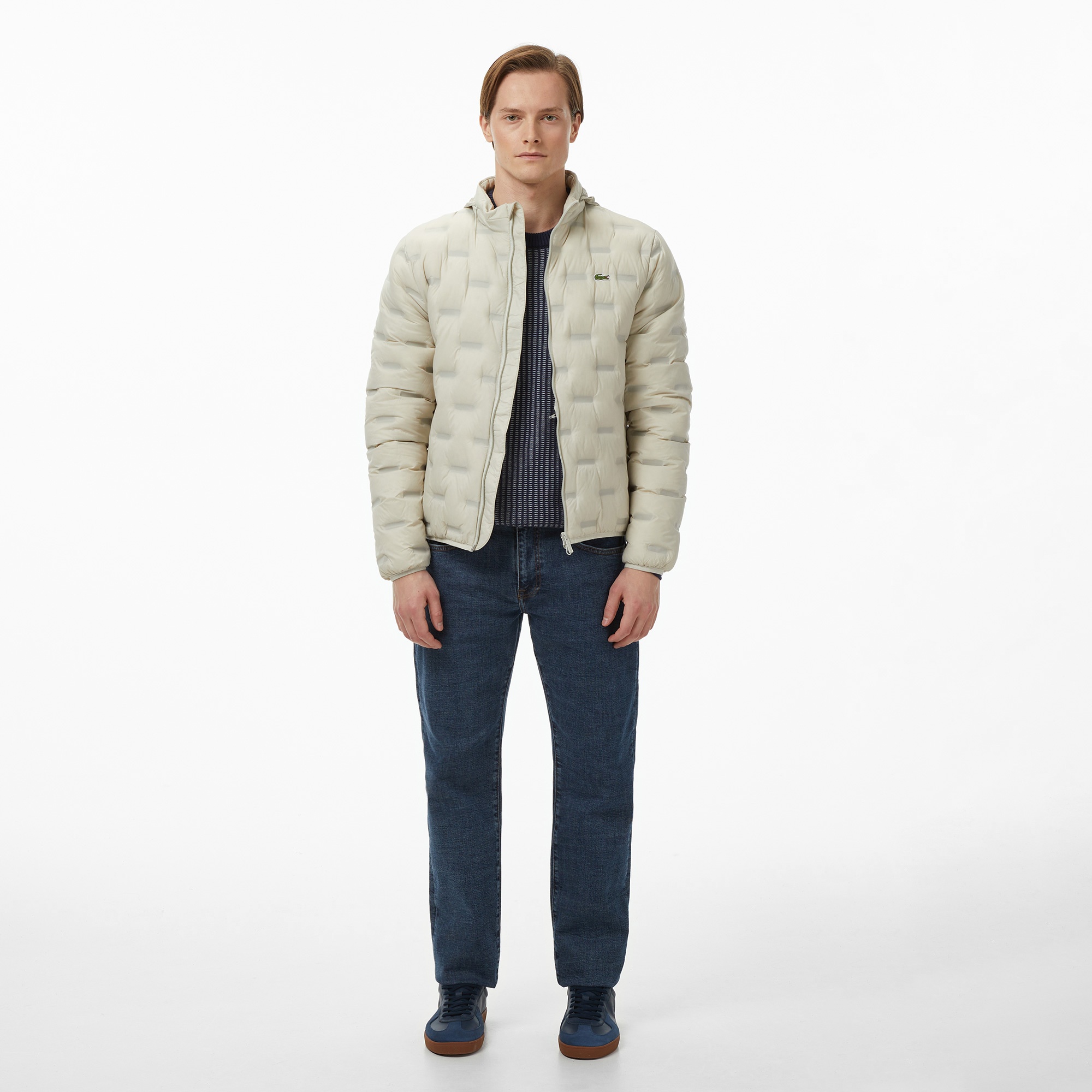 Erkek Kapüşonlu Kapitone Açık Gri Mont