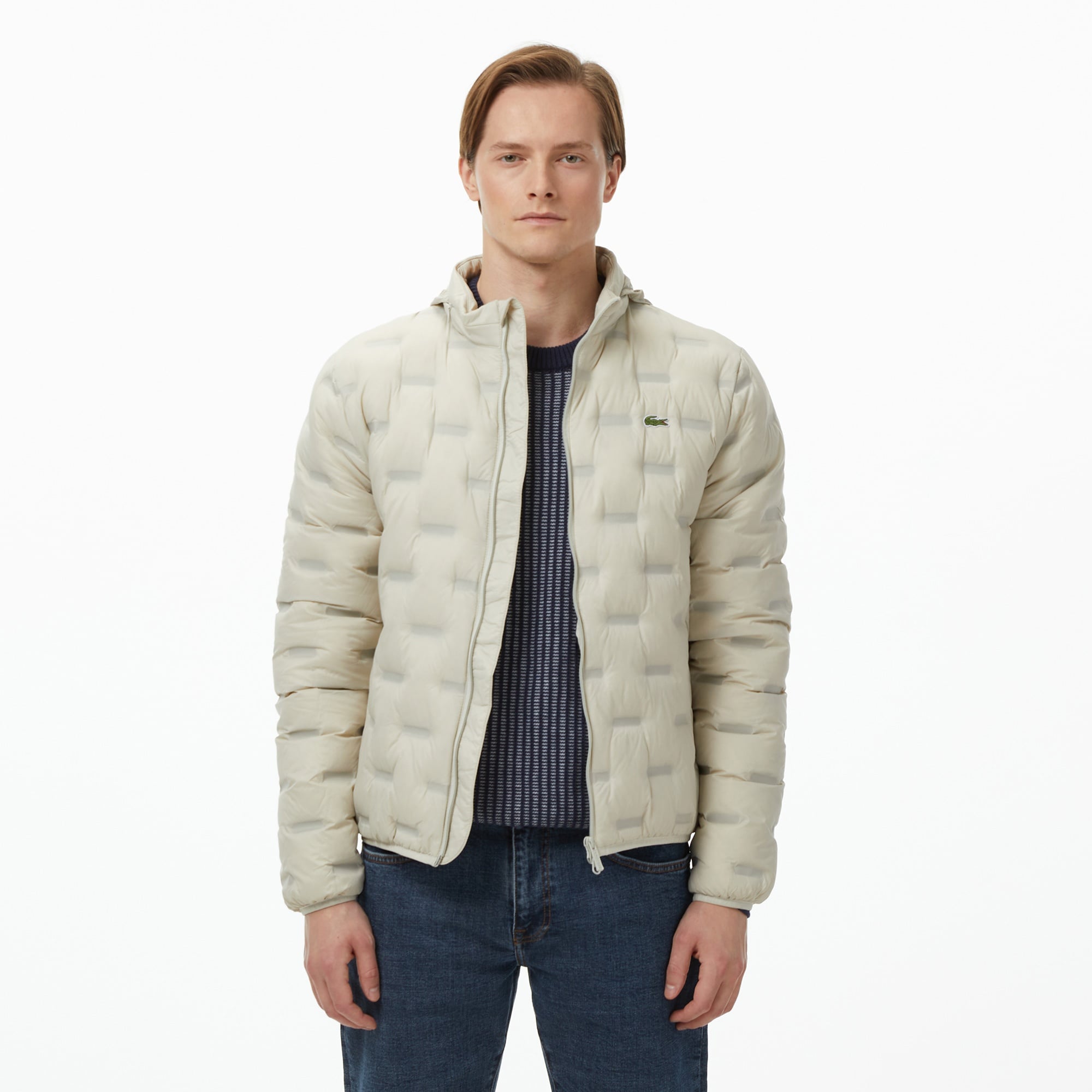 Erkek Kapüşonlu Kapitone Açık Gri Mont