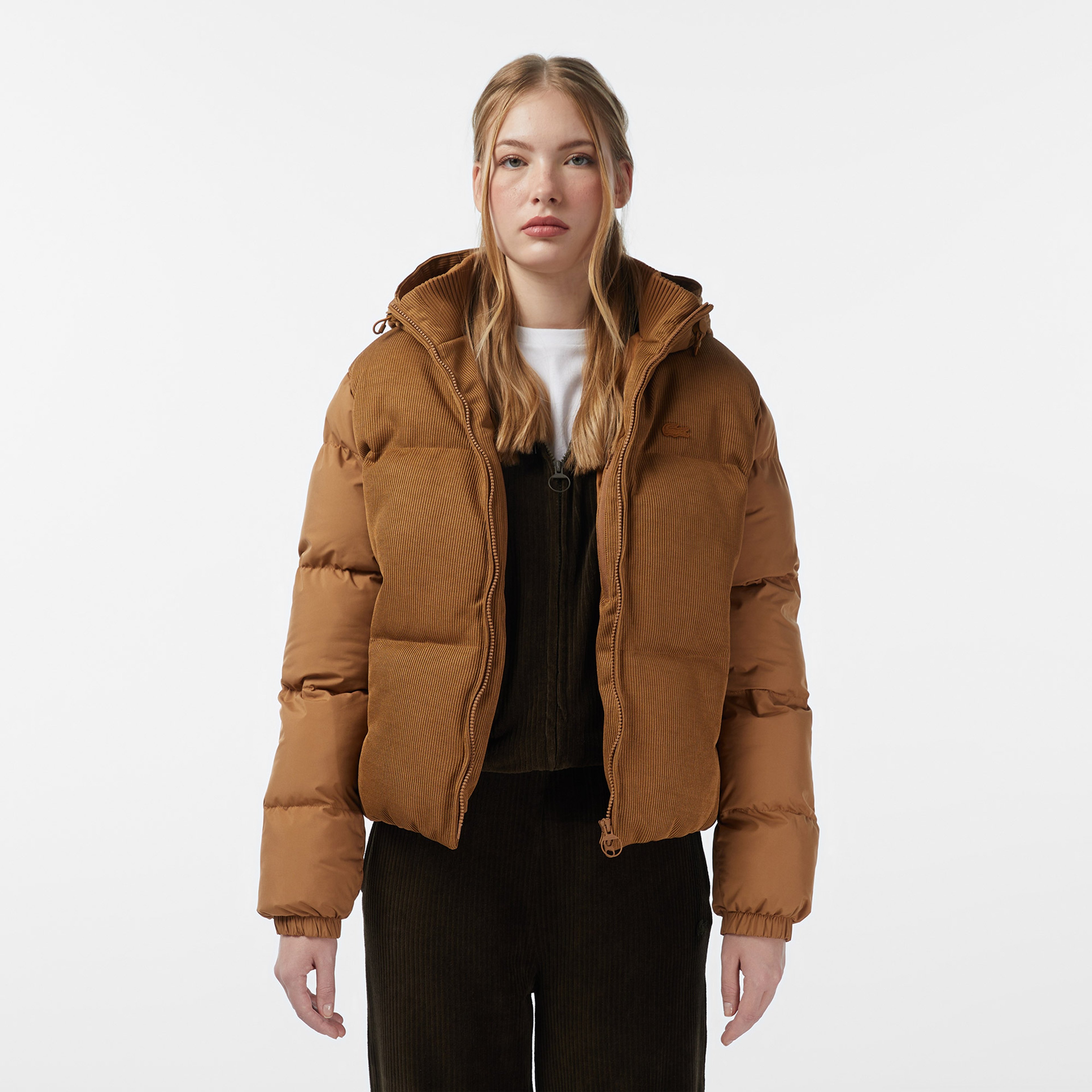 Kadın Kapüşonlu Açık Kahverengi Mont