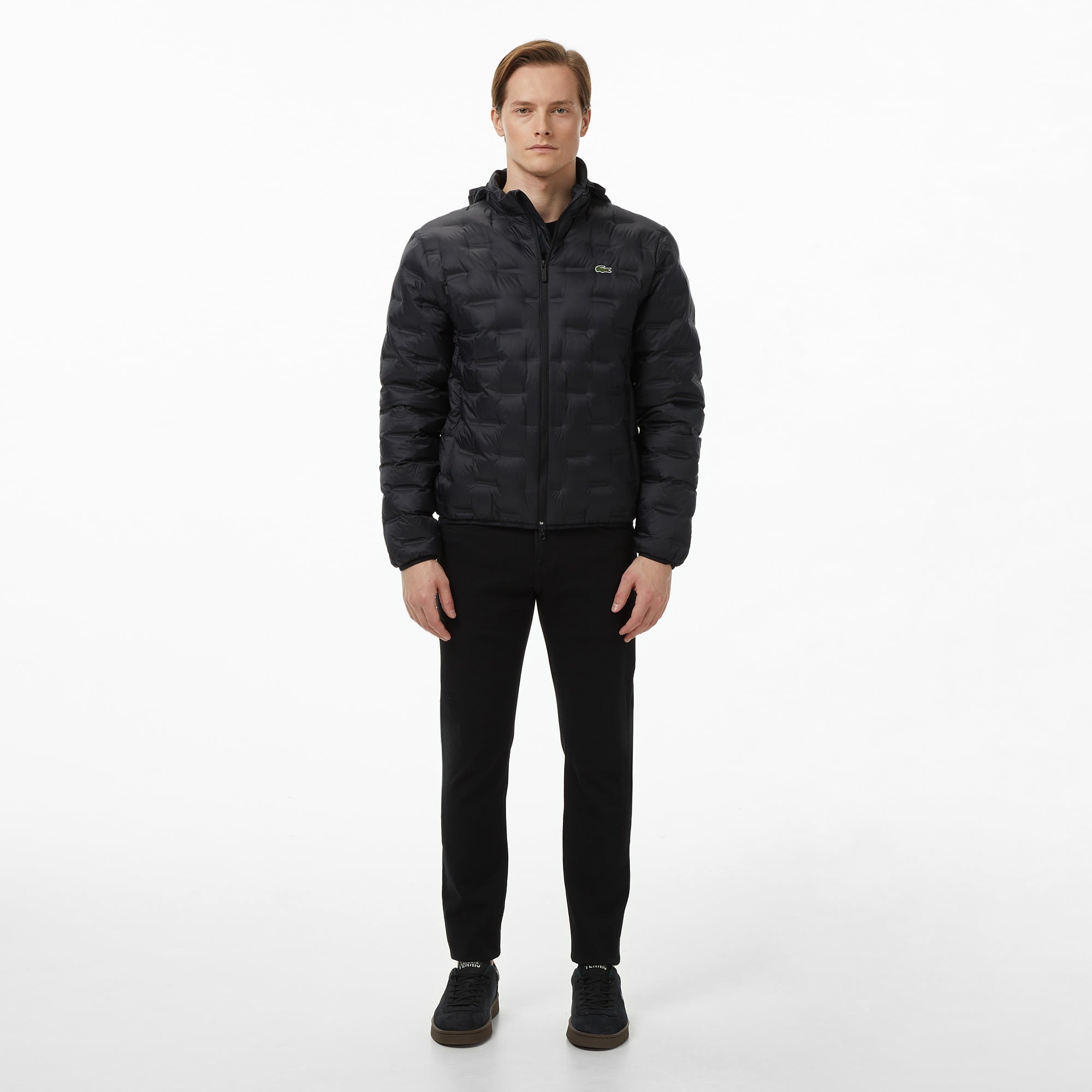 Erkek Kapüşonlu Kapitone Siyah Mont