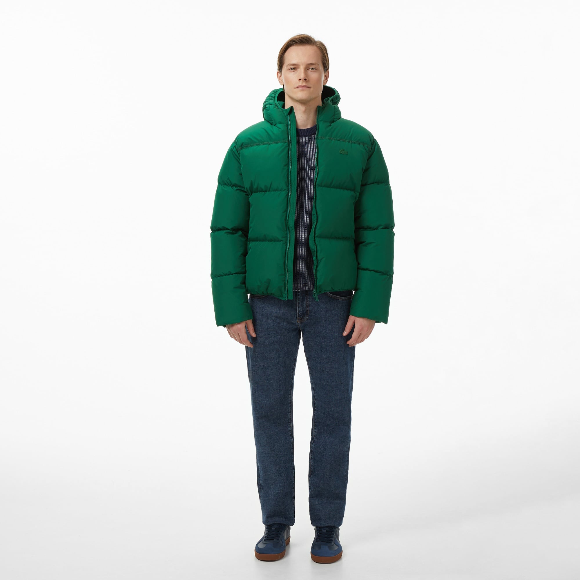 Erkek Relaxed Fit Kapüşonlu Yeşil Mont