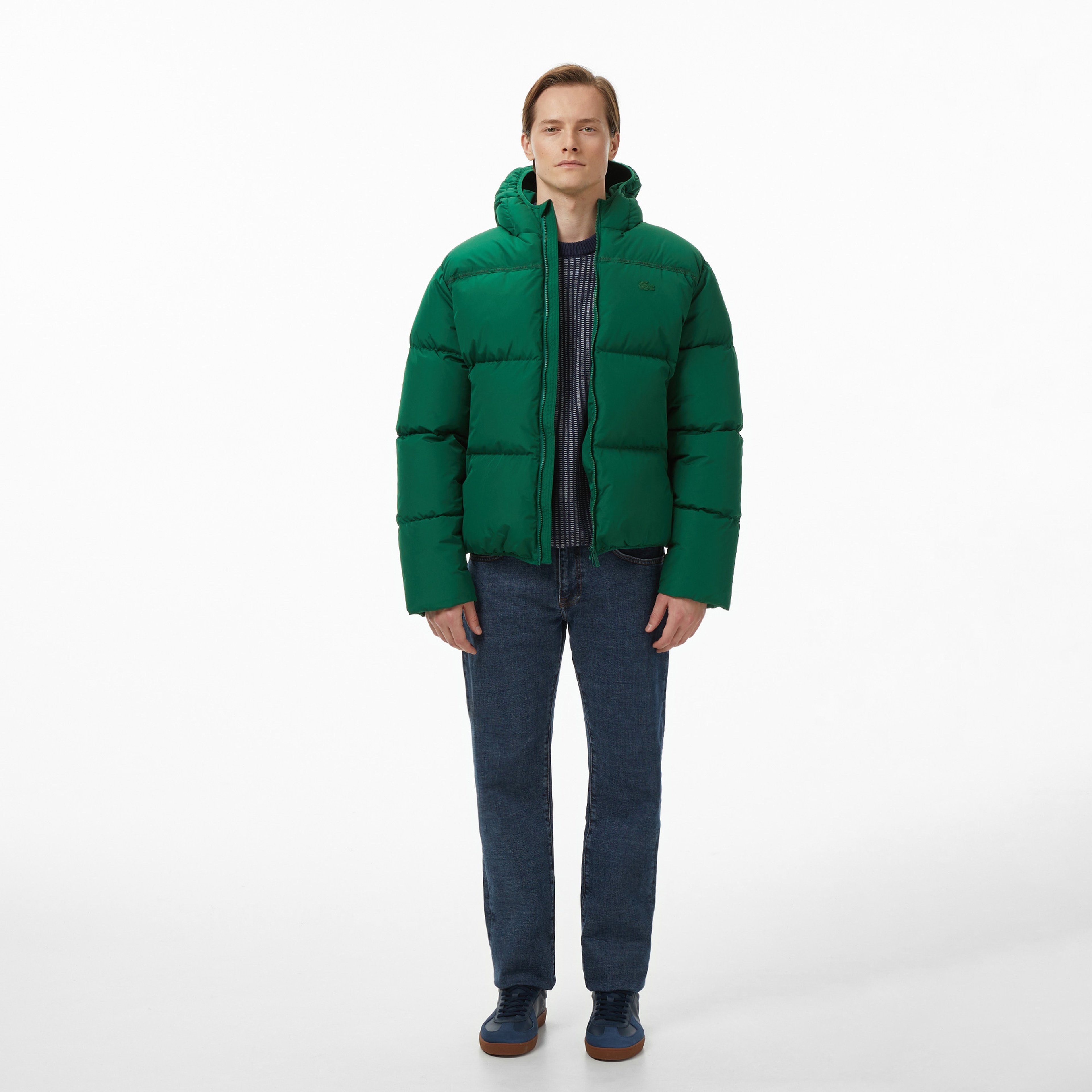 Erkek Relaxed Fit Kapüşonlu Yeşil Mont