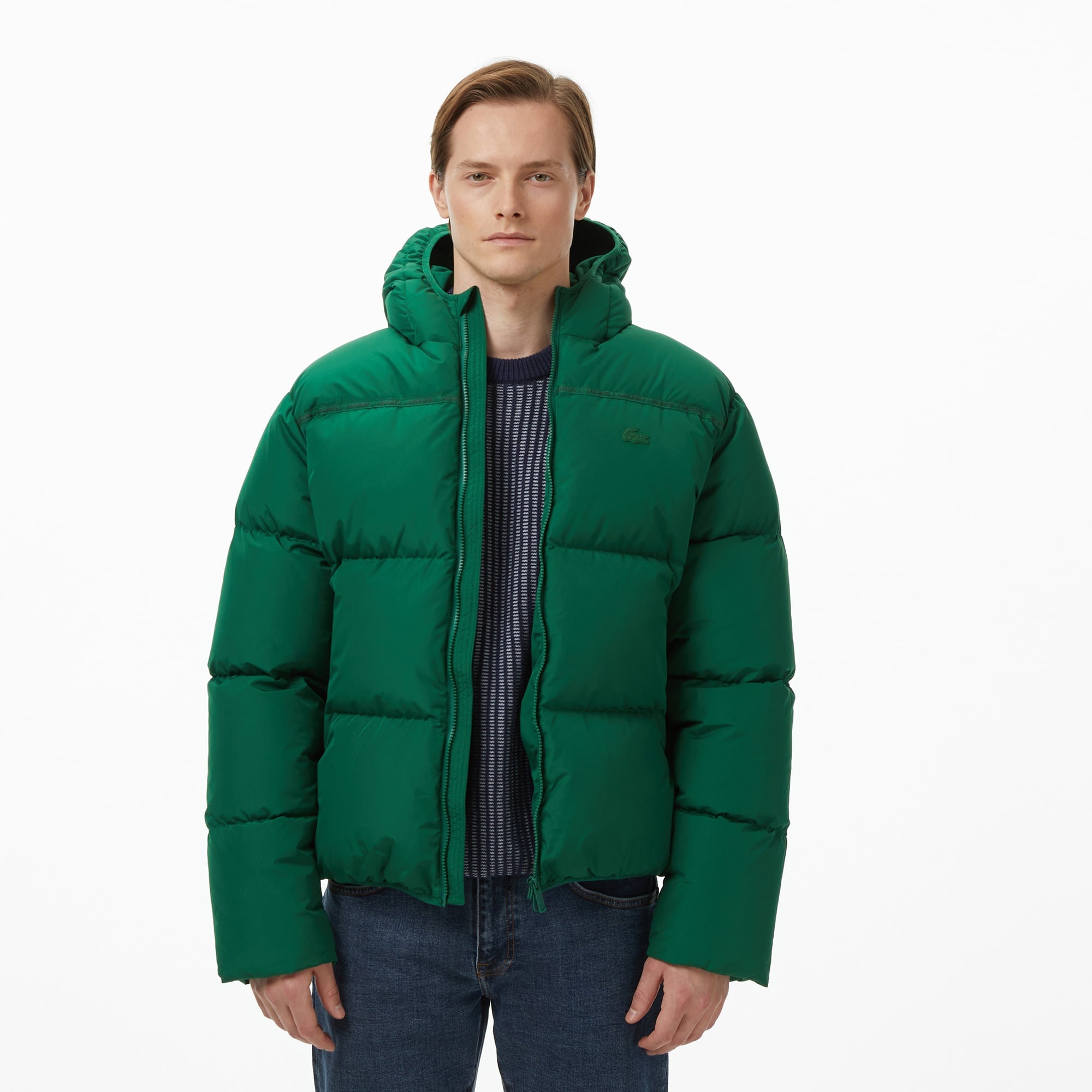 Erkek Relaxed Fit Kapüşonlu Yeşil Mont