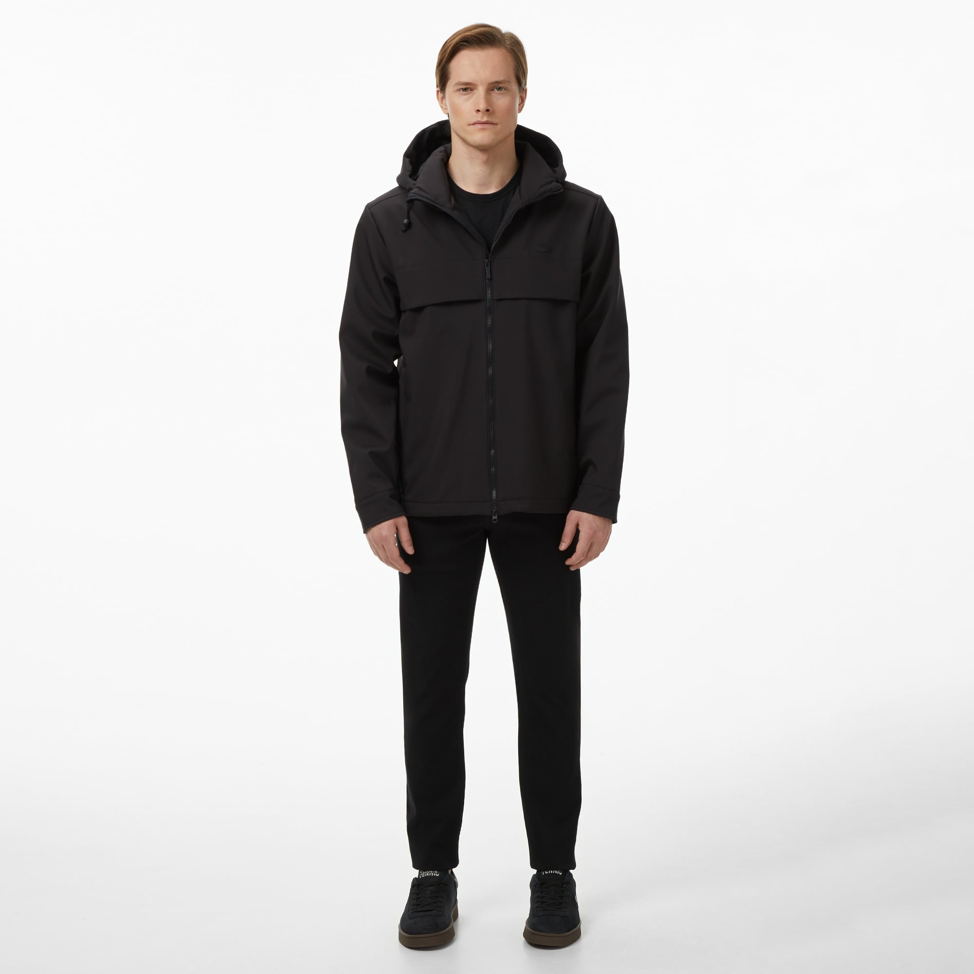 Erkek Kapüşonlu Siyah Yağmurluk