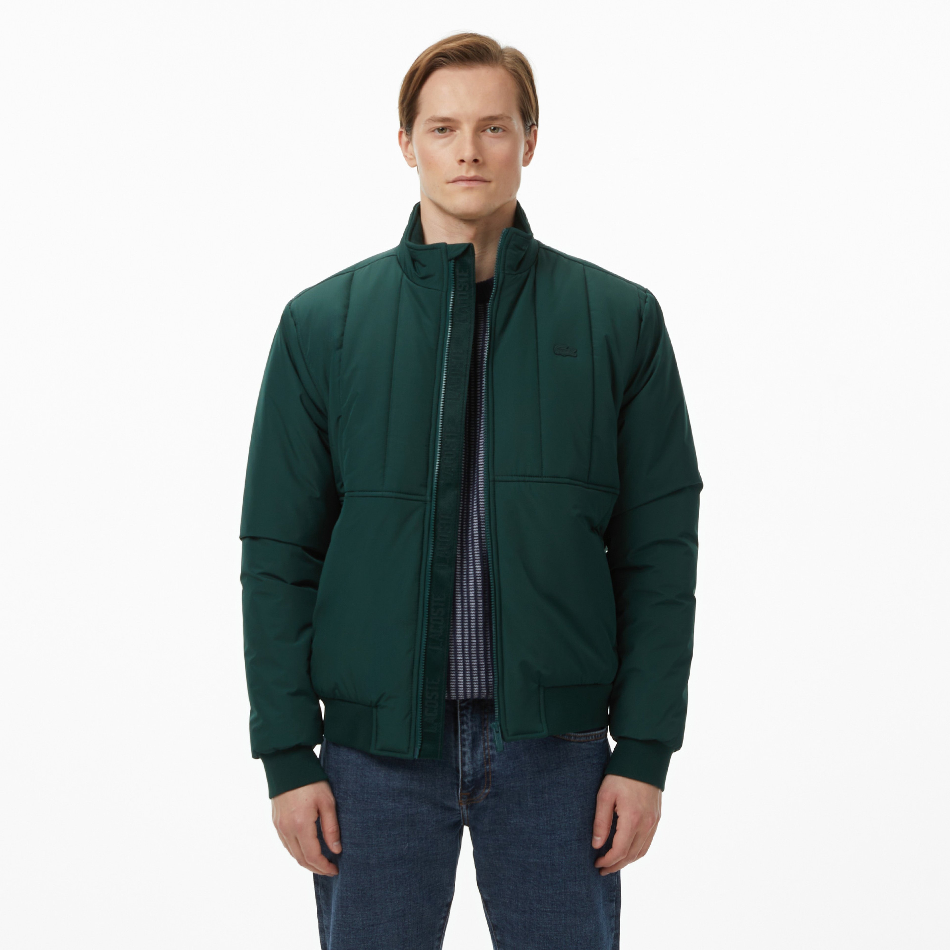 Erkek Dik Yaka Koyu Yeşil Mont