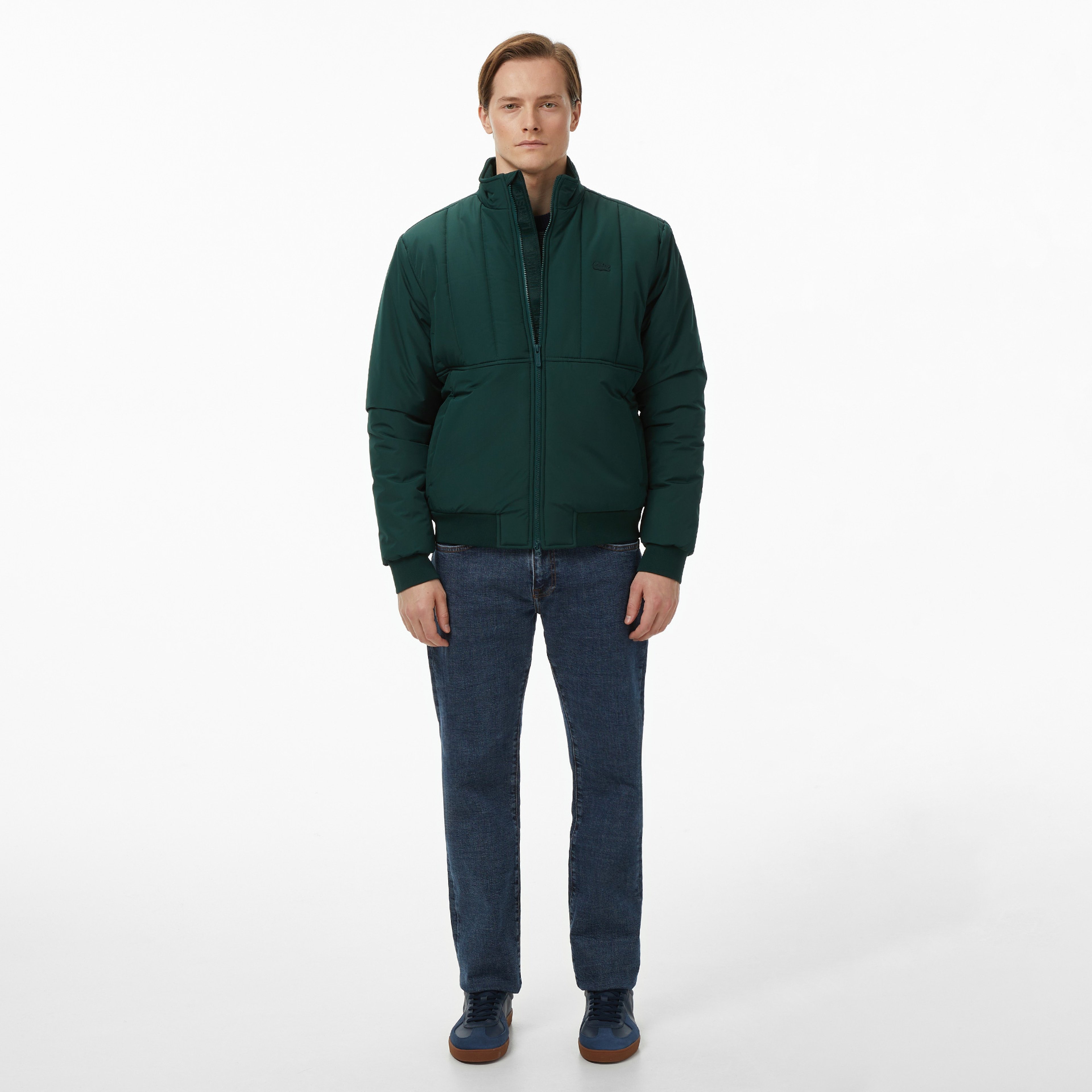 Erkek Dik Yaka Koyu Yeşil Mont