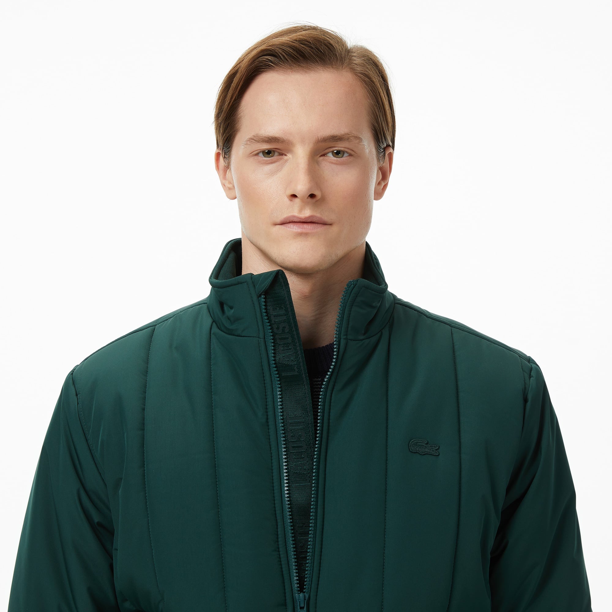 Erkek Dik Yaka Koyu Yeşil Mont