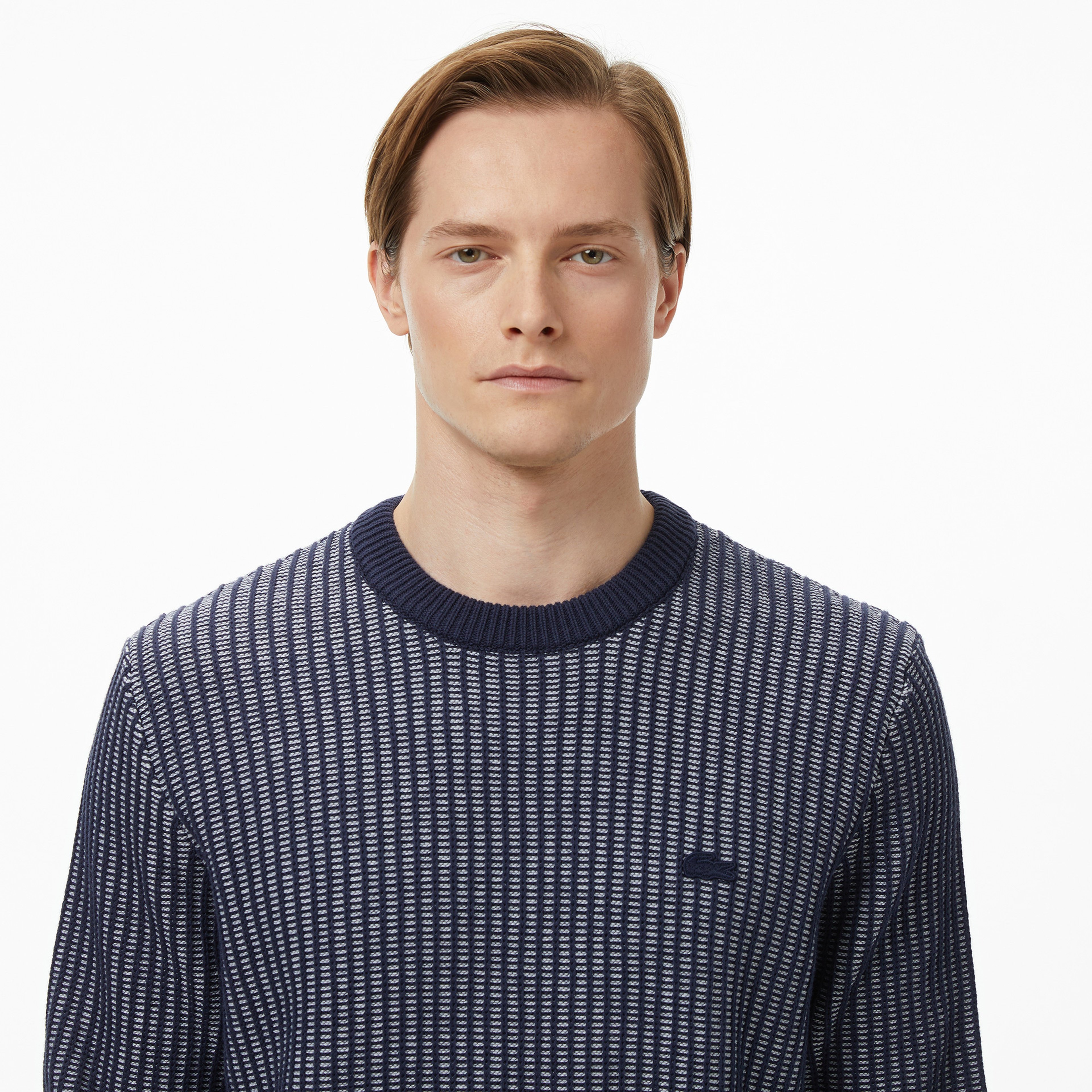 Erkek Classic Fit Bisiklet Yaka Desenli Lacivert Kazak