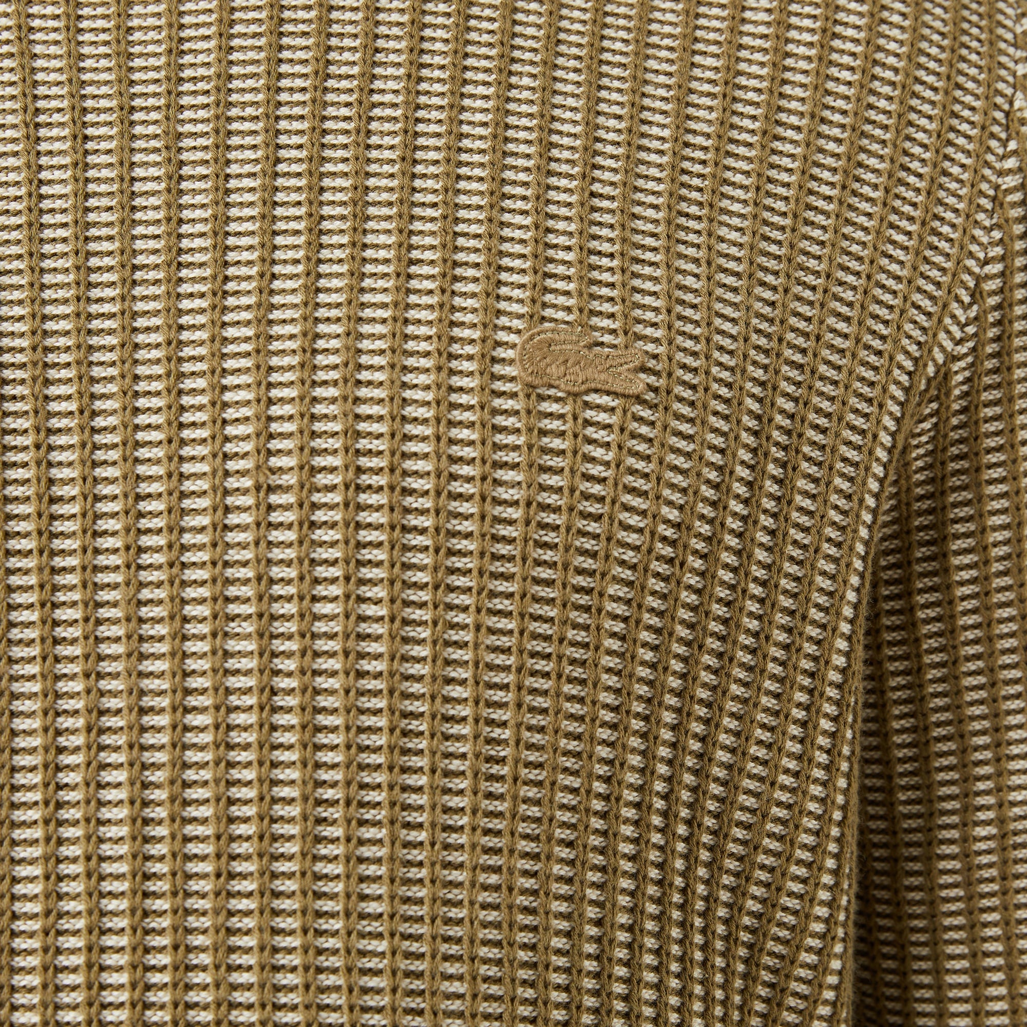 Erkek Classic Fit Bisiklet Yaka Desenli Haki Kazak