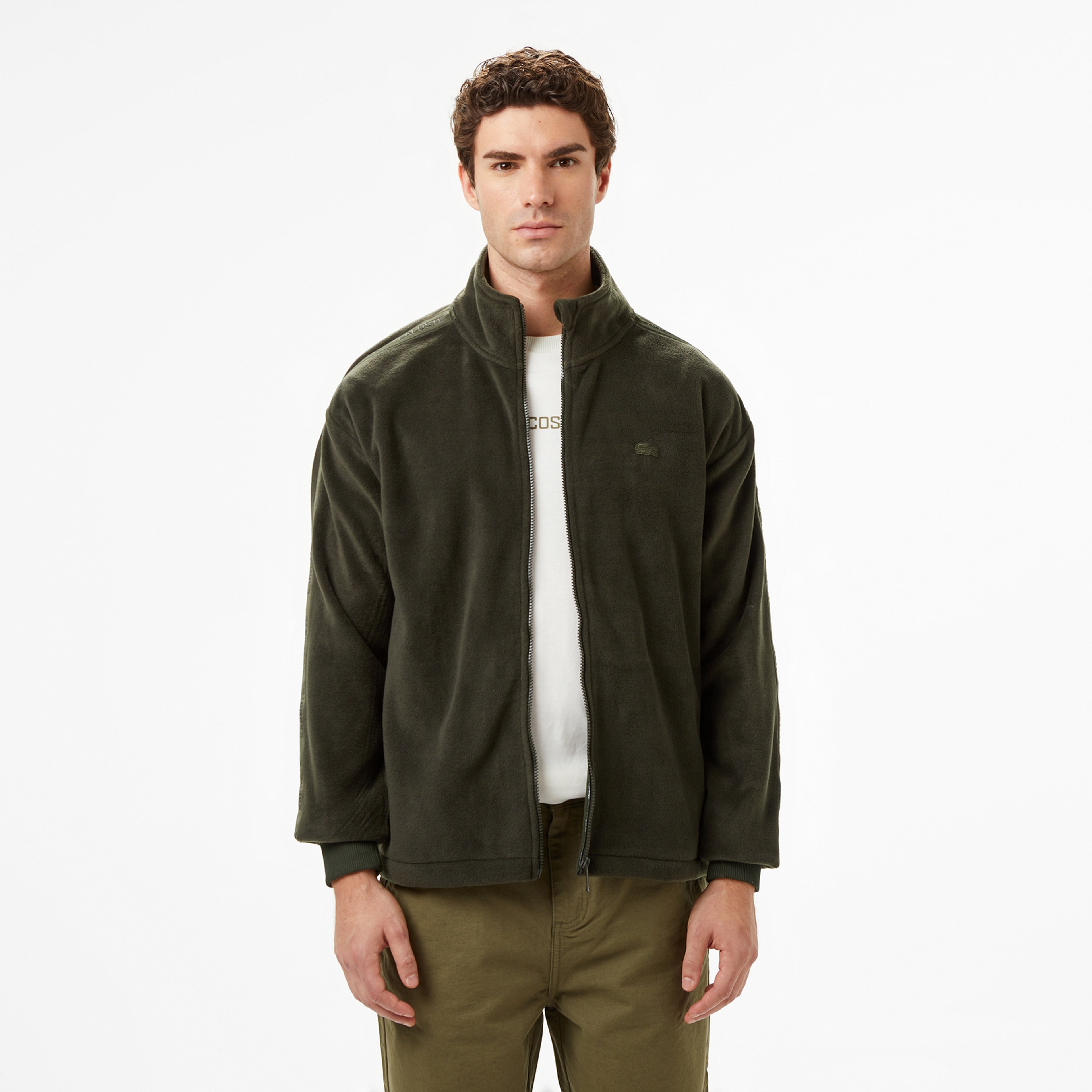 Erkek Loose Fit Fermuarlı Haki Sweatshirt