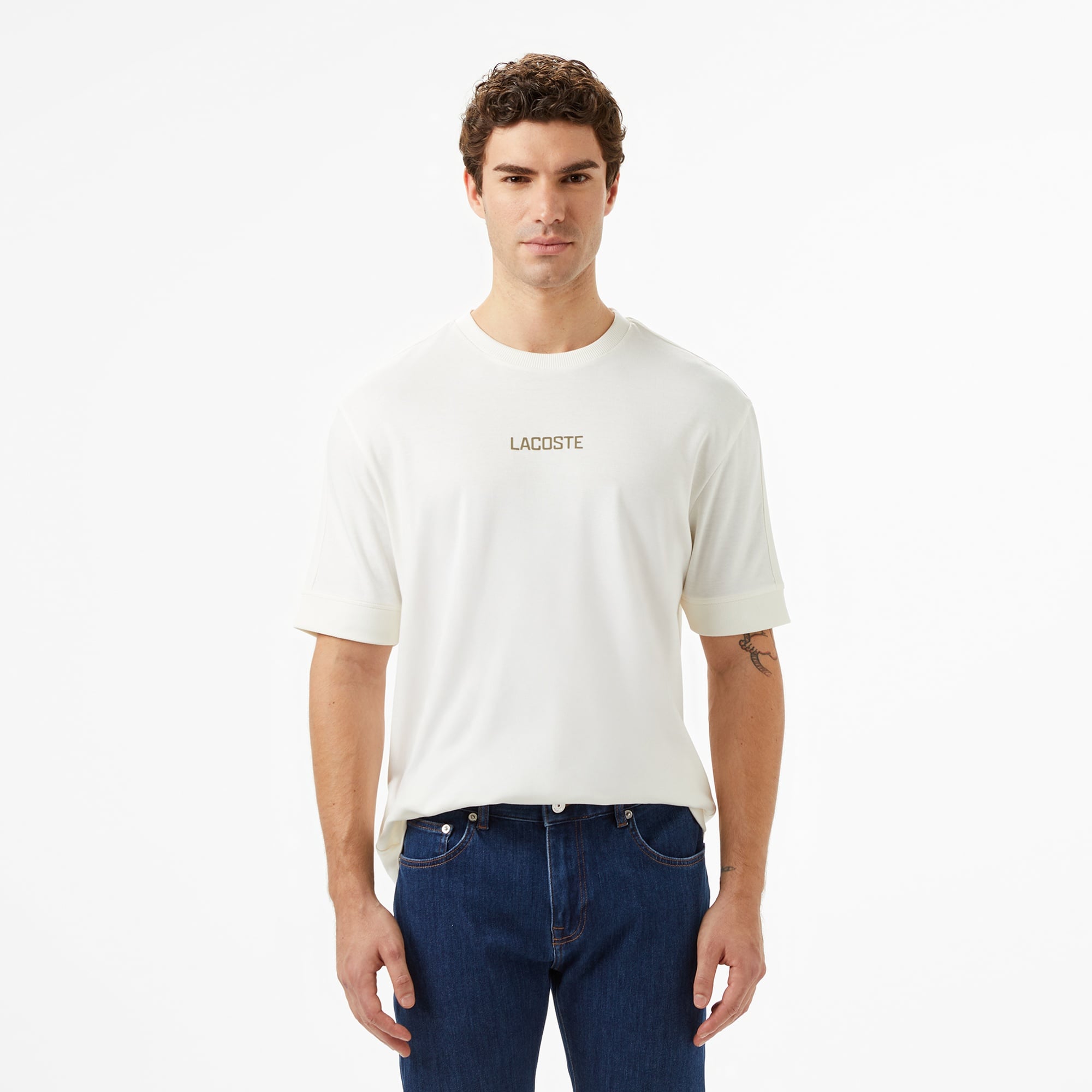 Erkek Loose Fit Bisiklet Yaka Baskılı Beyaz T-Shirt