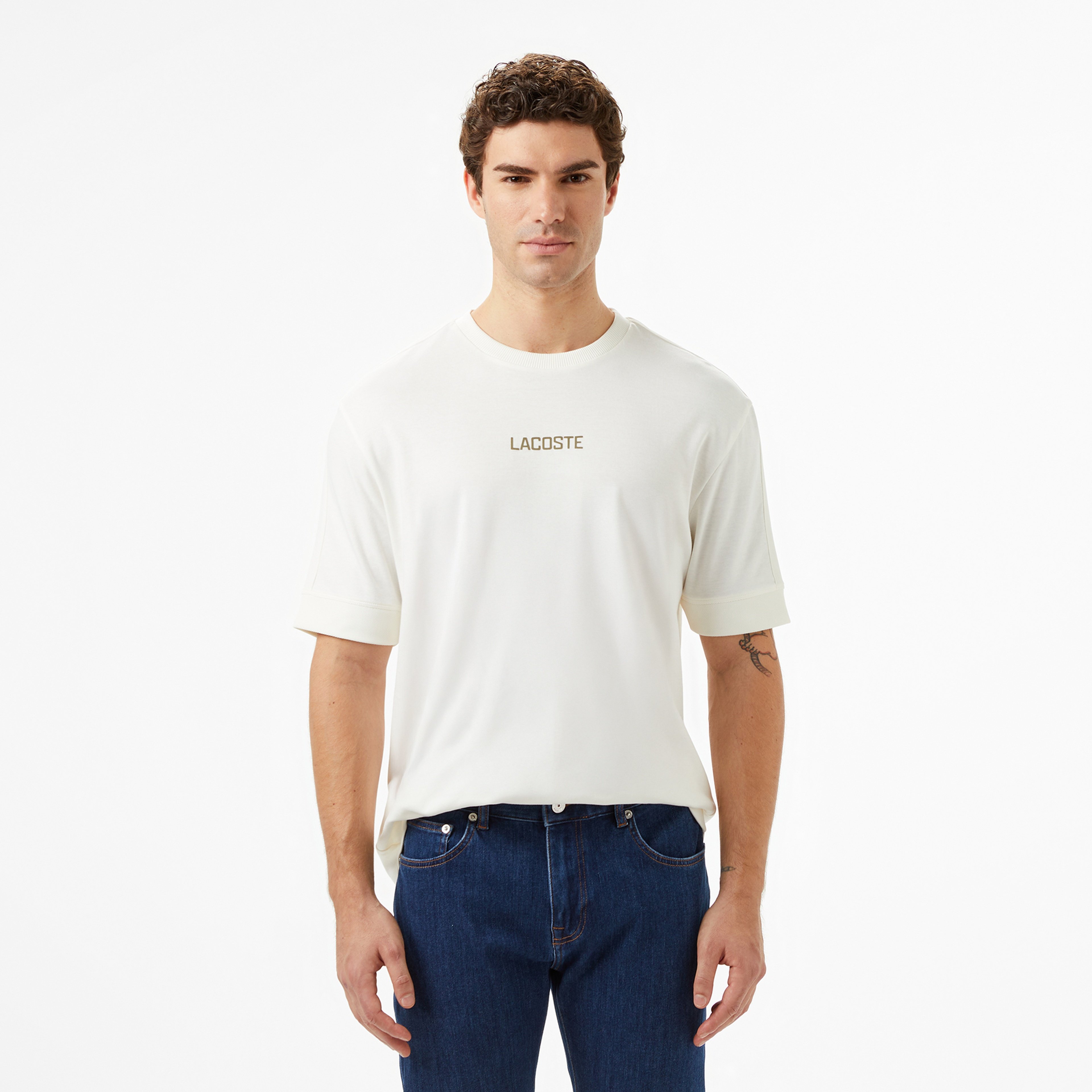 Erkek Loose Fit Bisiklet Yaka Baskılı Beyaz T-Shirt