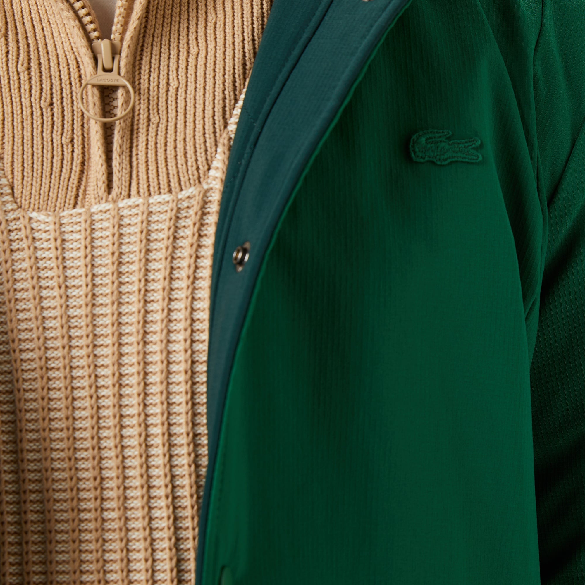 Erkek Dik Yaka Çift Taraflı Koyu Yeşil Mont