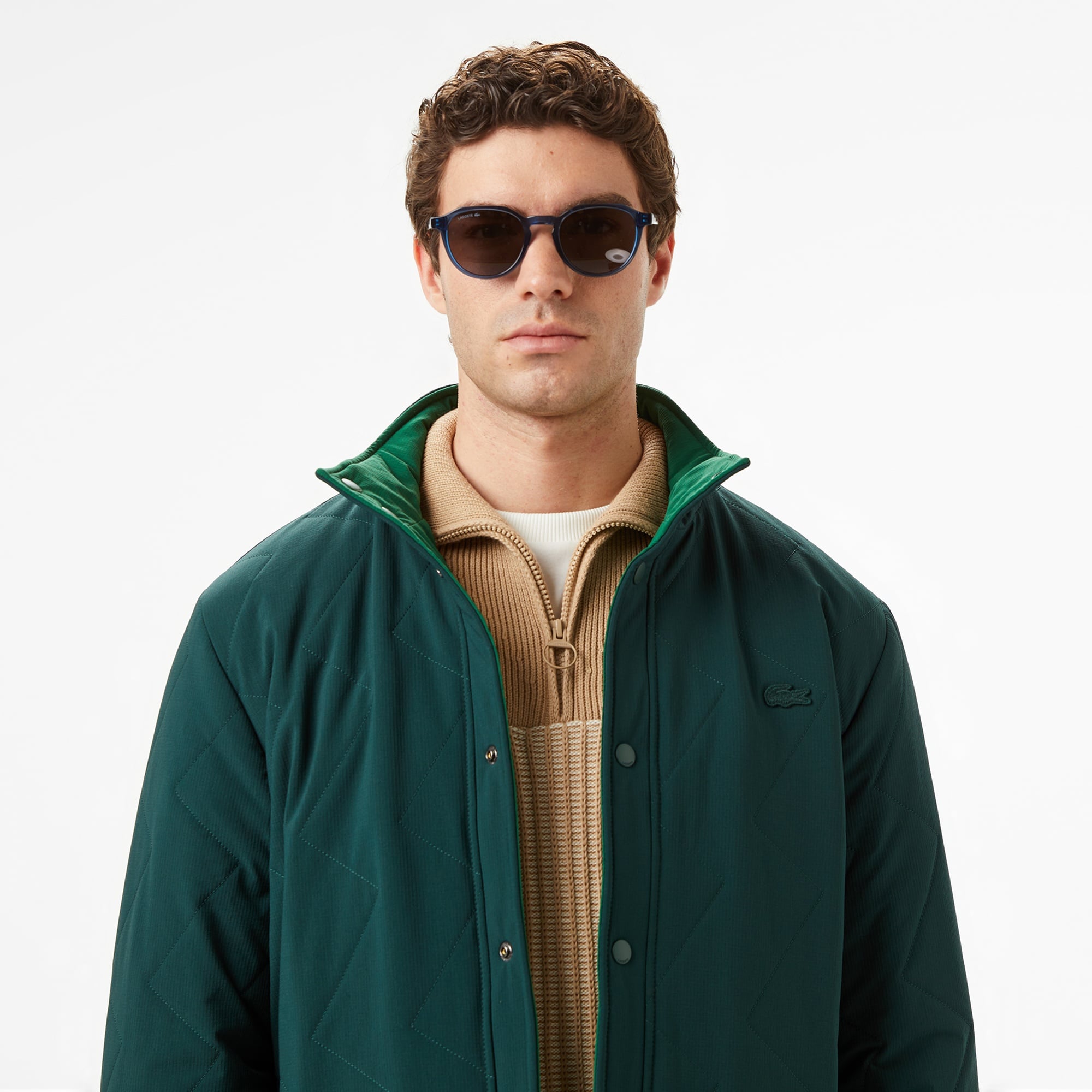 Erkek Dik Yaka Çift Taraflı Koyu Yeşil Mont