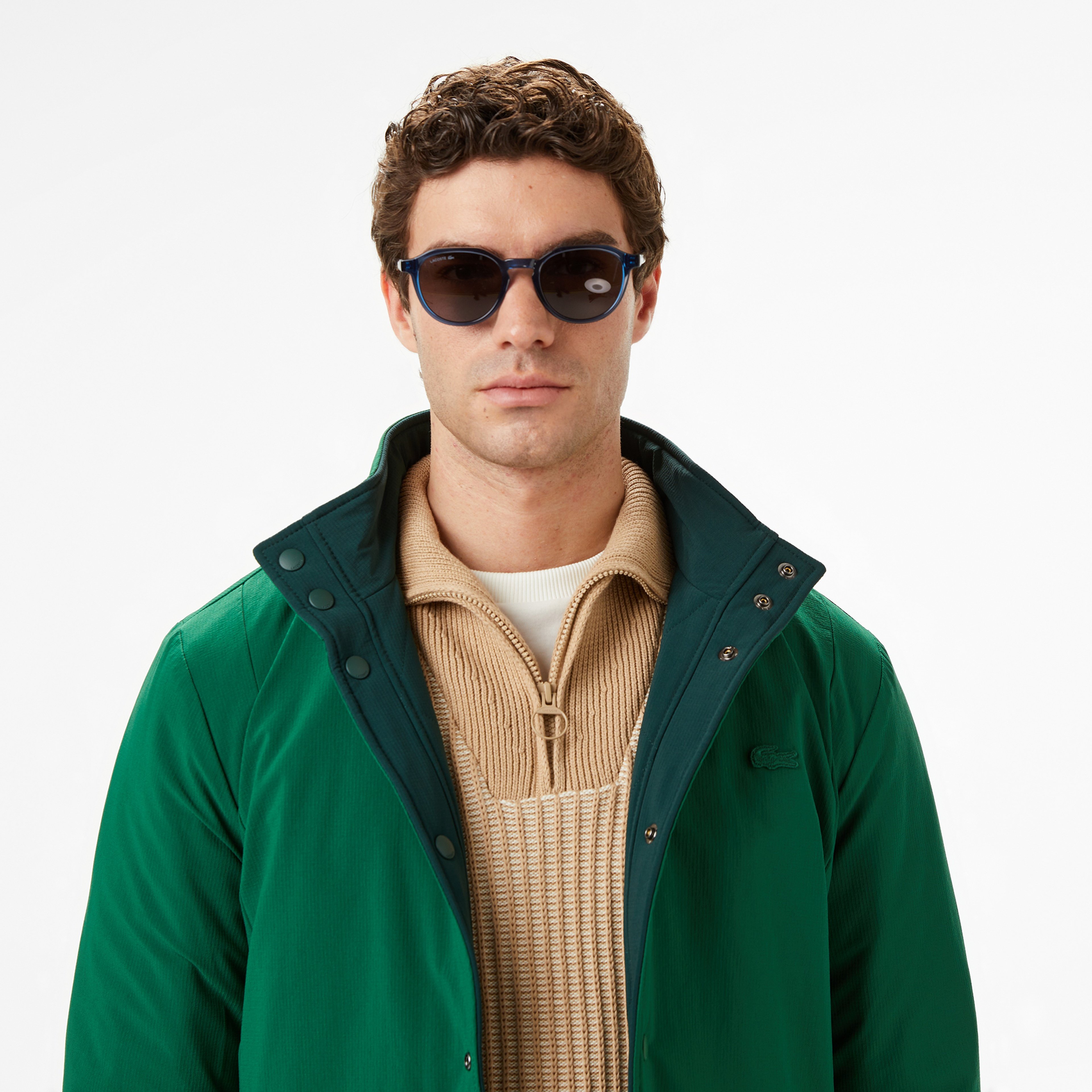 Erkek Dik Yaka Çift Taraflı Koyu Yeşil Mont