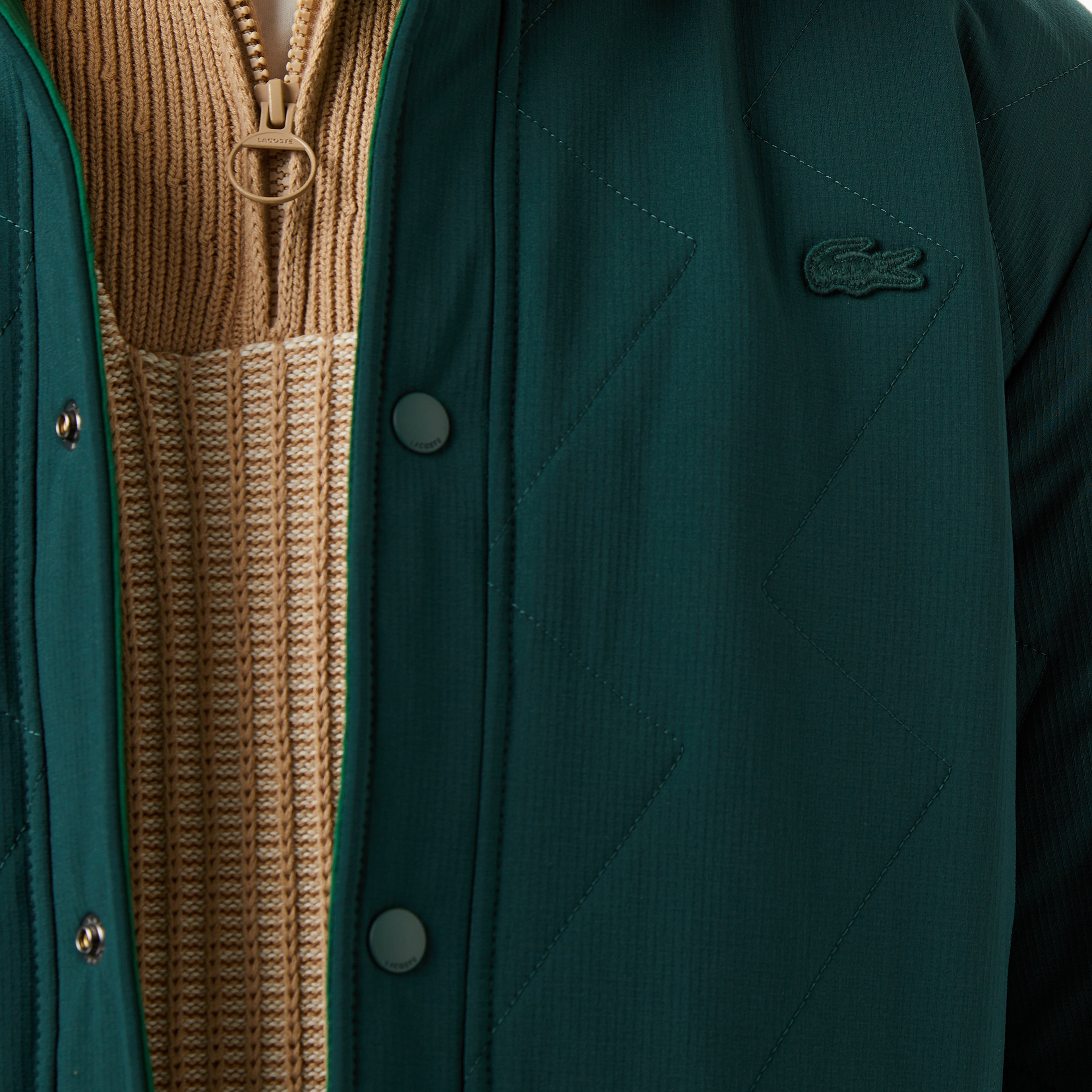 Erkek Dik Yaka Çift Taraflı Koyu Yeşil Mont