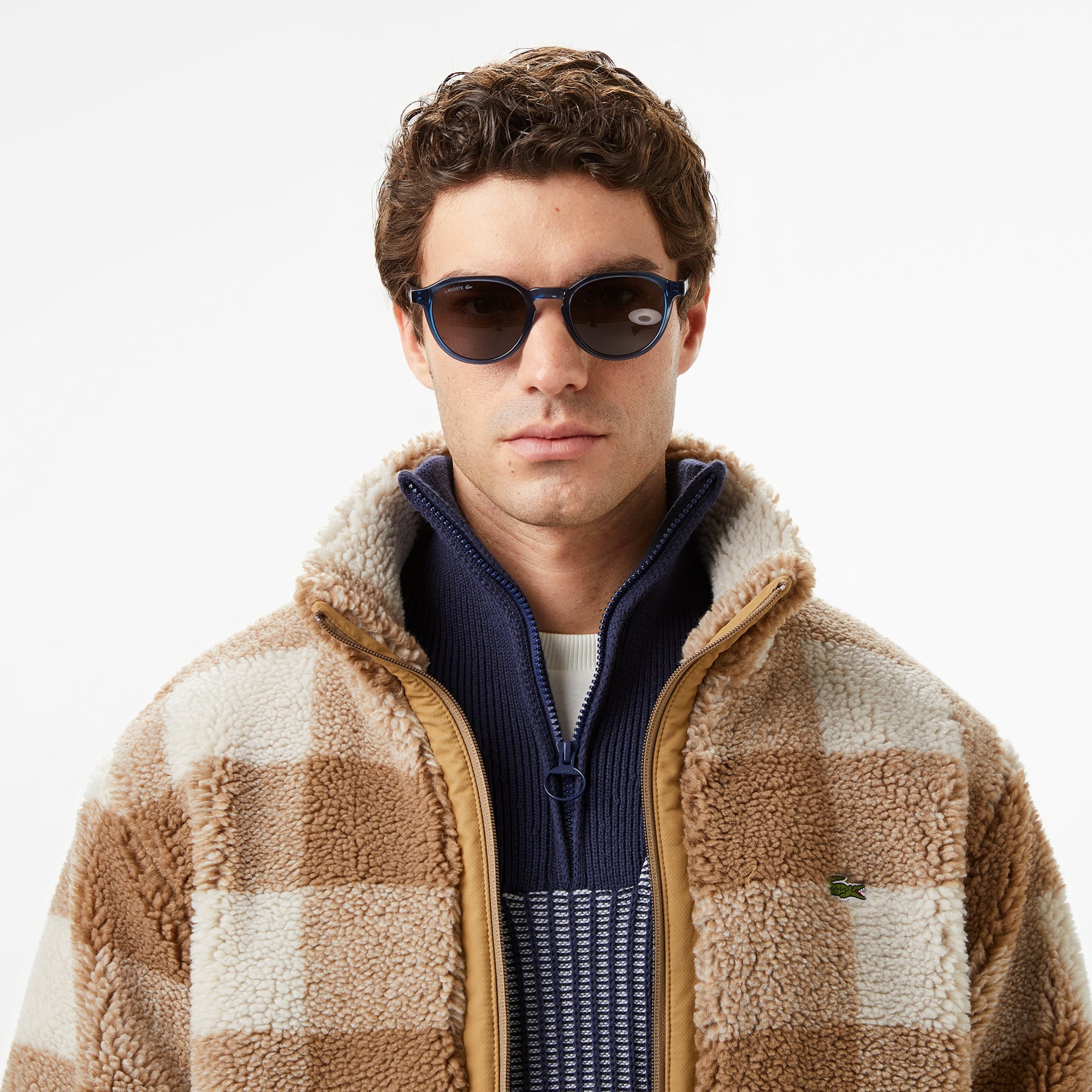 Erkek Dik Yaka Ekose Bej Mont