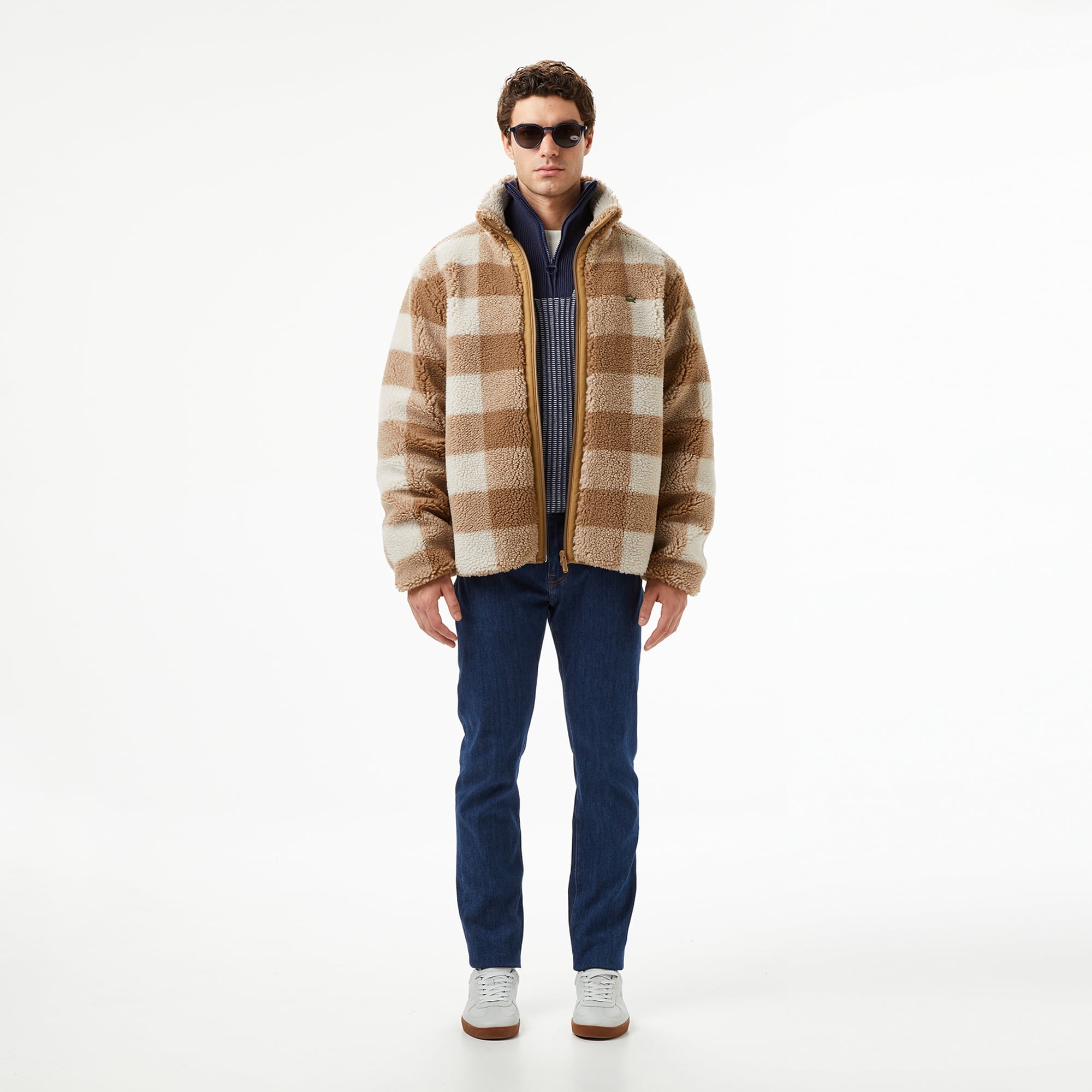 Erkek Dik Yaka Ekose Bej Mont