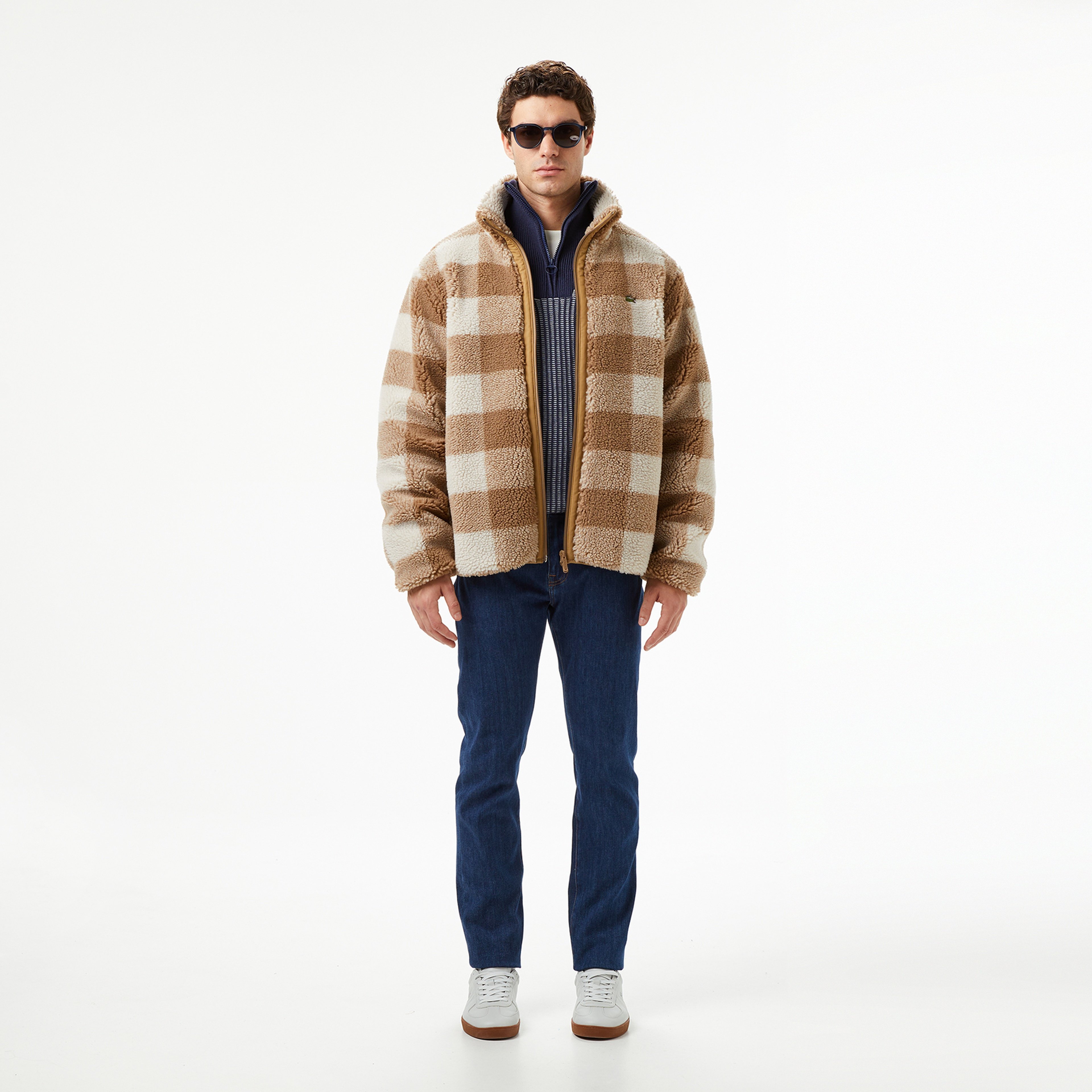 Erkek Dik Yaka Ekose Bej Mont