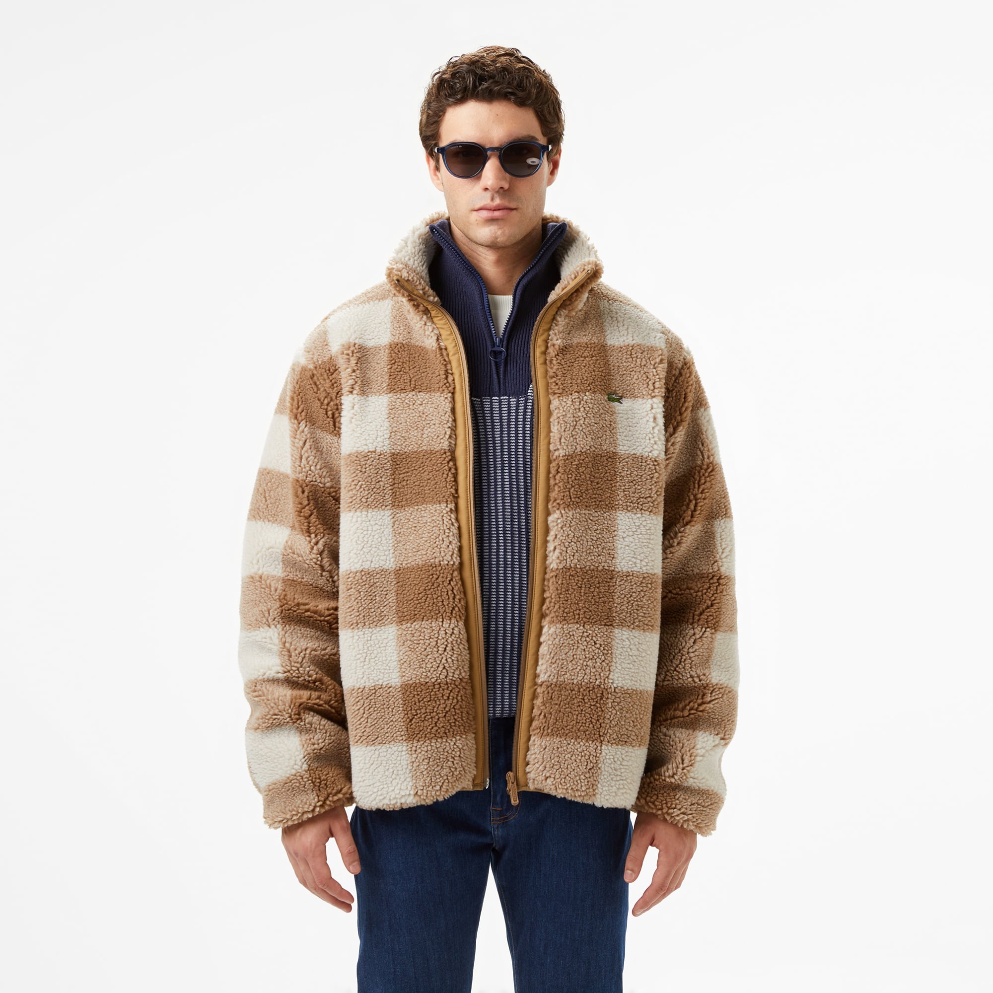 Erkek Dik Yaka Ekose Bej Mont