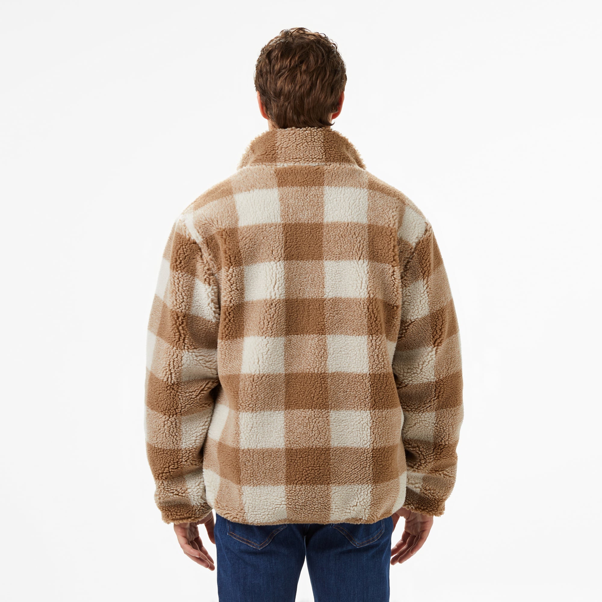 Erkek Dik Yaka Ekose Bej Mont