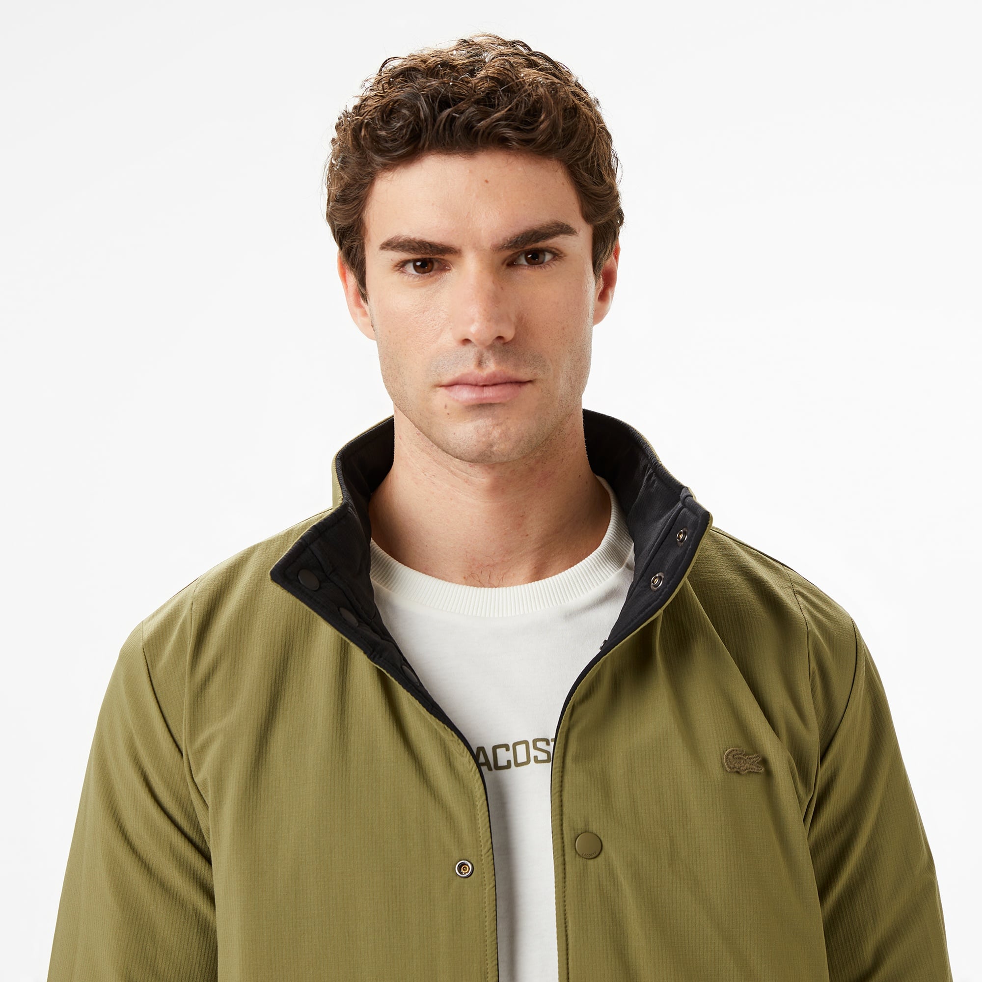 Erkek Dik Yaka Çift Taraflı Haki Mont