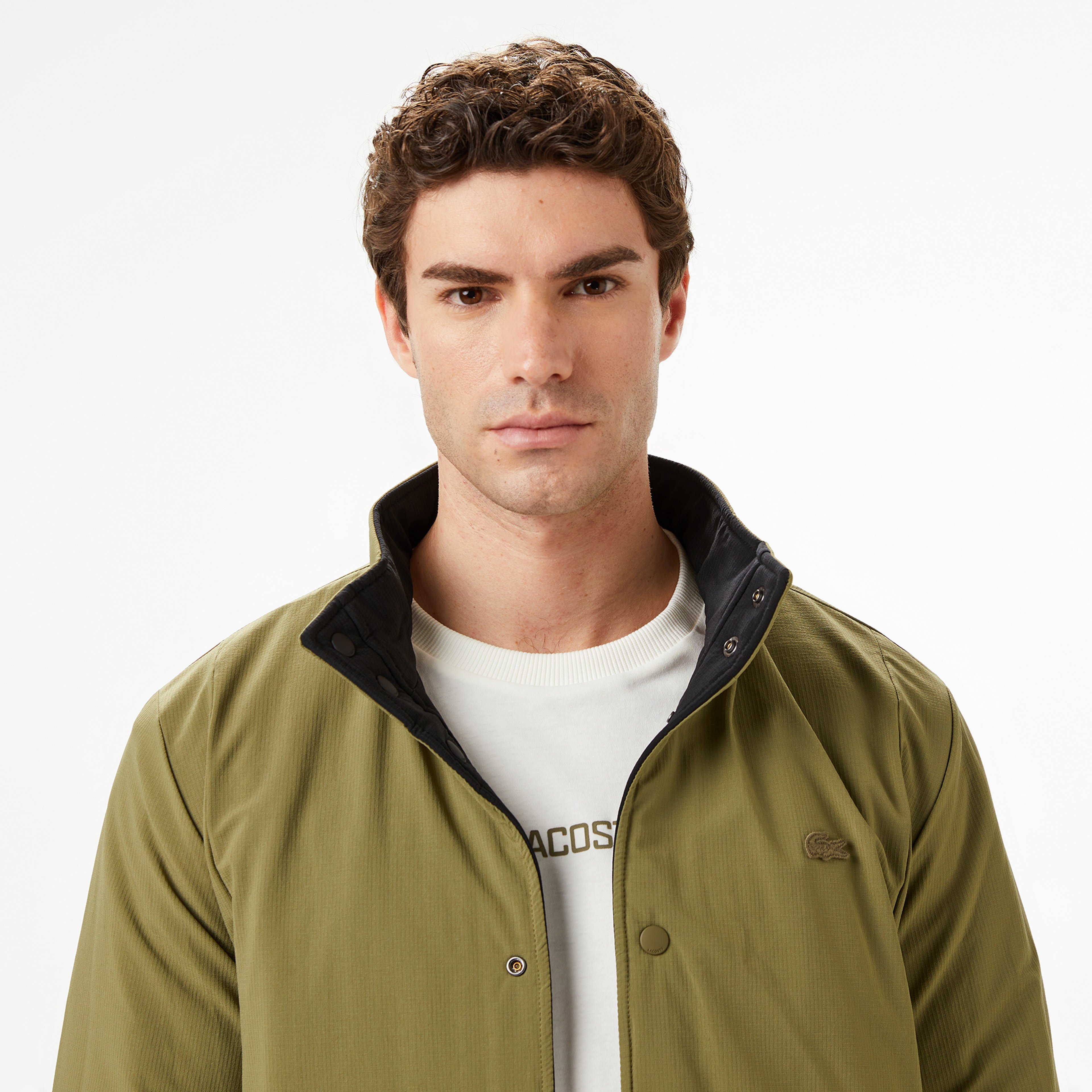 Erkek Dik Yaka Çift Taraflı Haki Mont