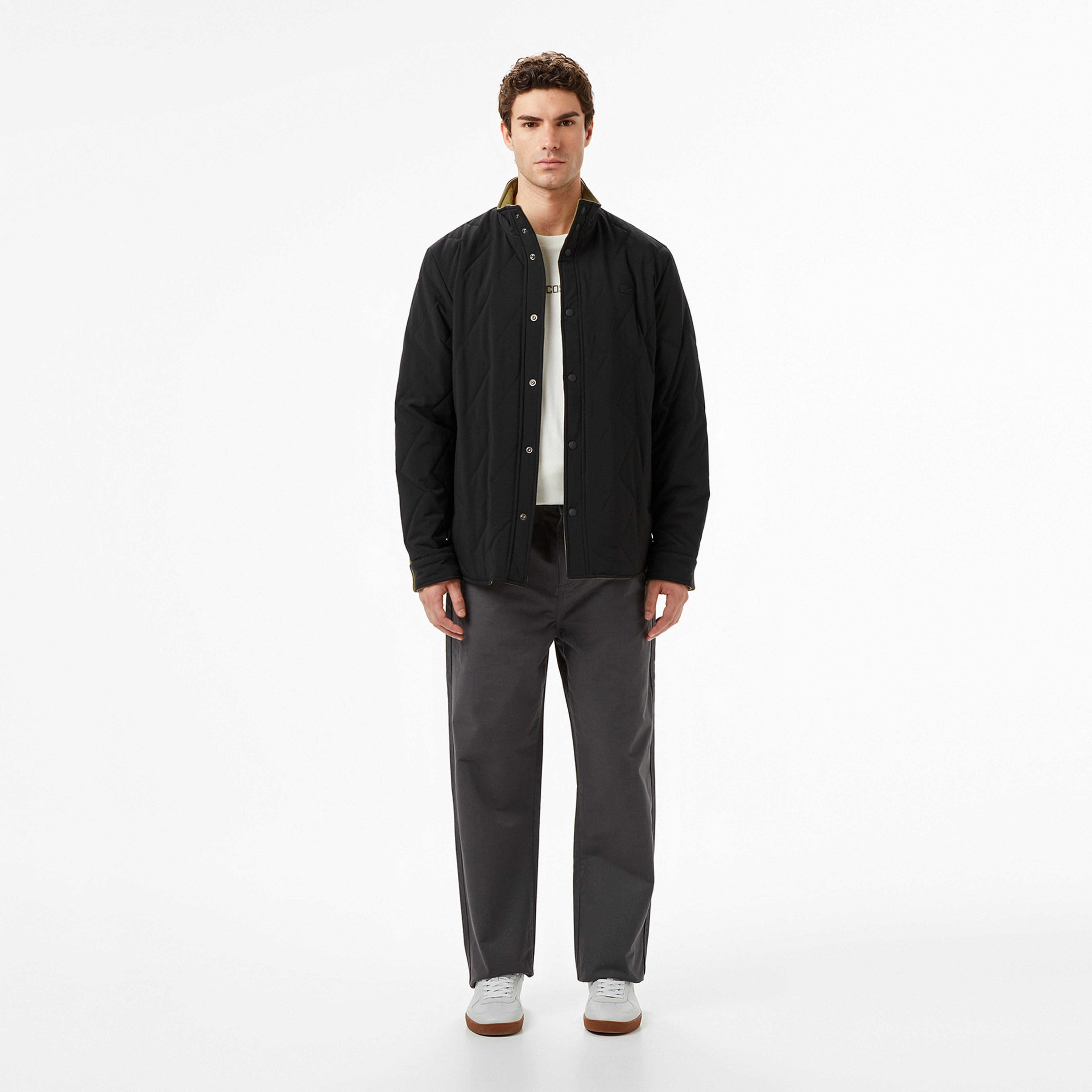 Erkek Dik Yaka Çift Taraflı Haki Mont