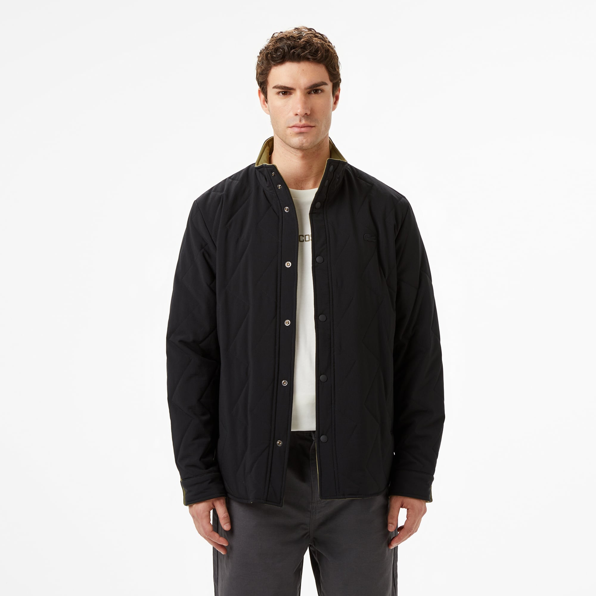 Erkek Dik Yaka Çift Taraflı Haki Mont