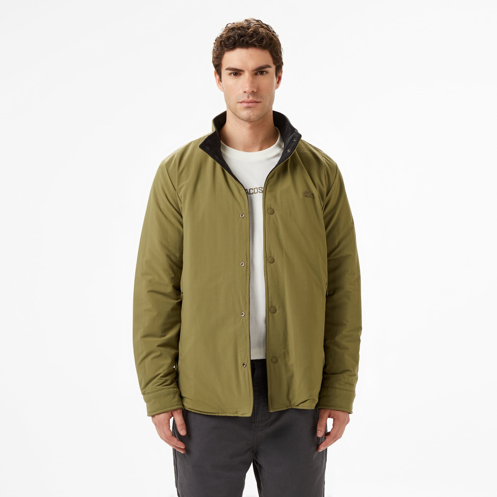 Erkek Dik Yaka Çift Taraflı Haki Mont