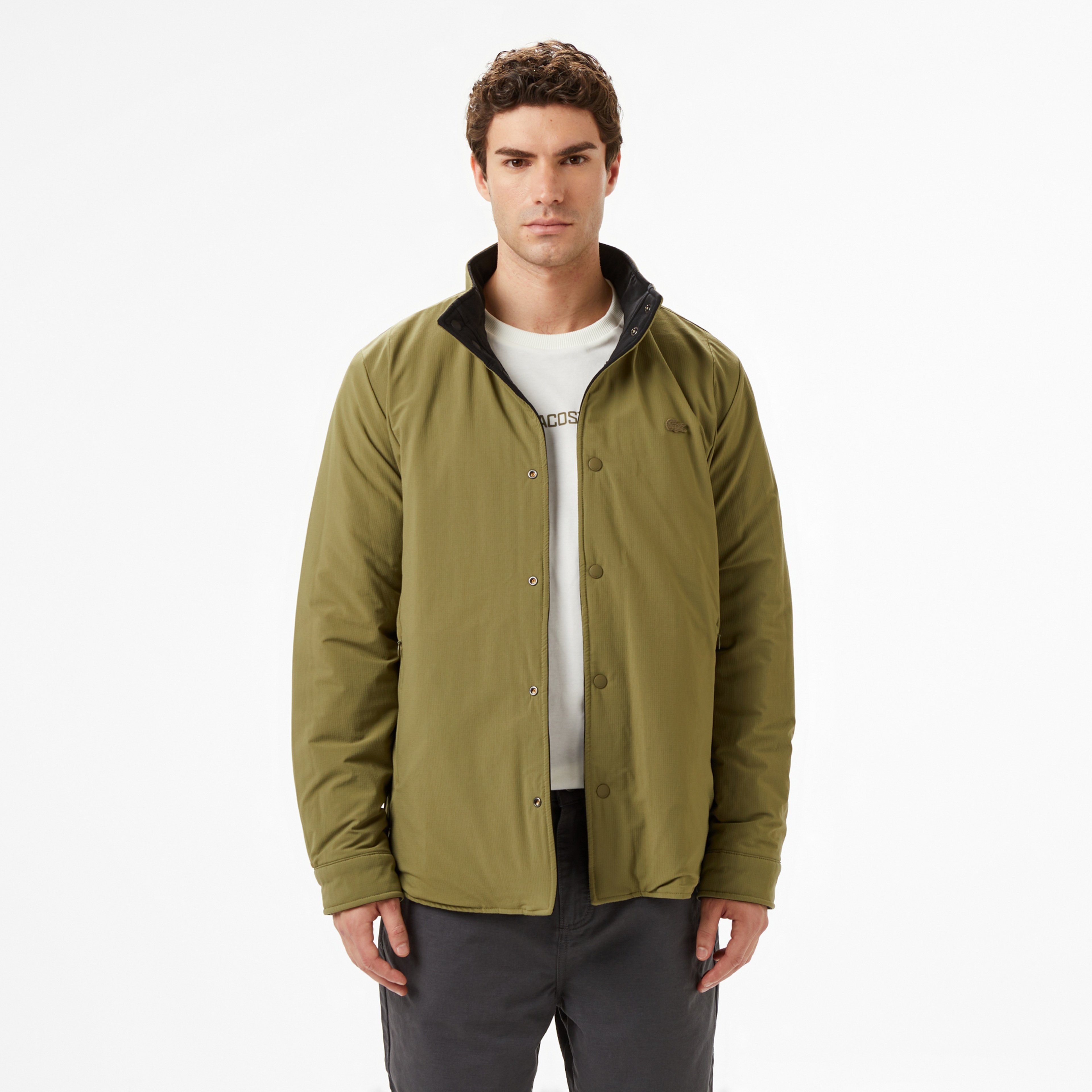 Erkek Dik Yaka Çift Taraflı Haki Mont