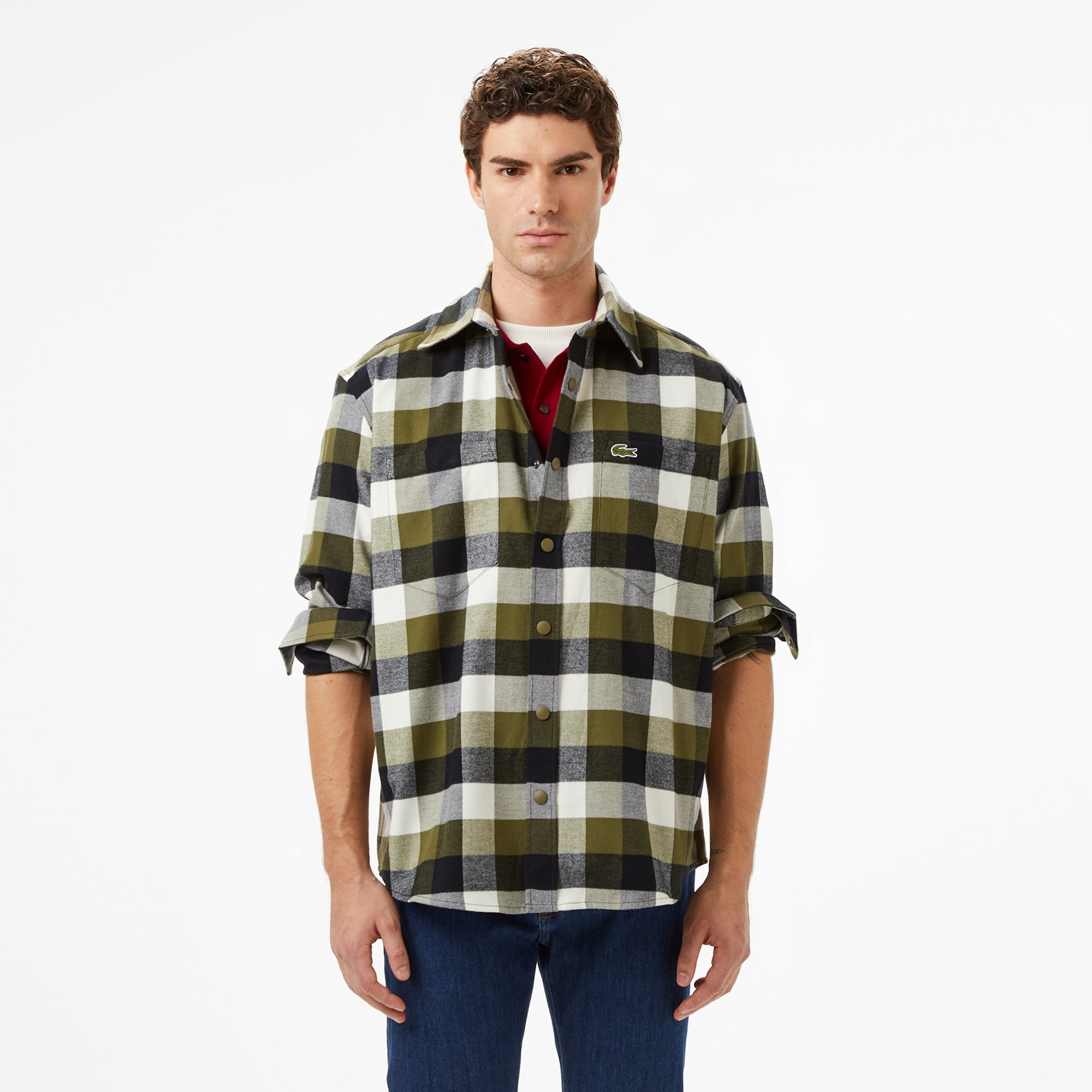 Erkek Relaxed Fit Kareli Haki Gömlek