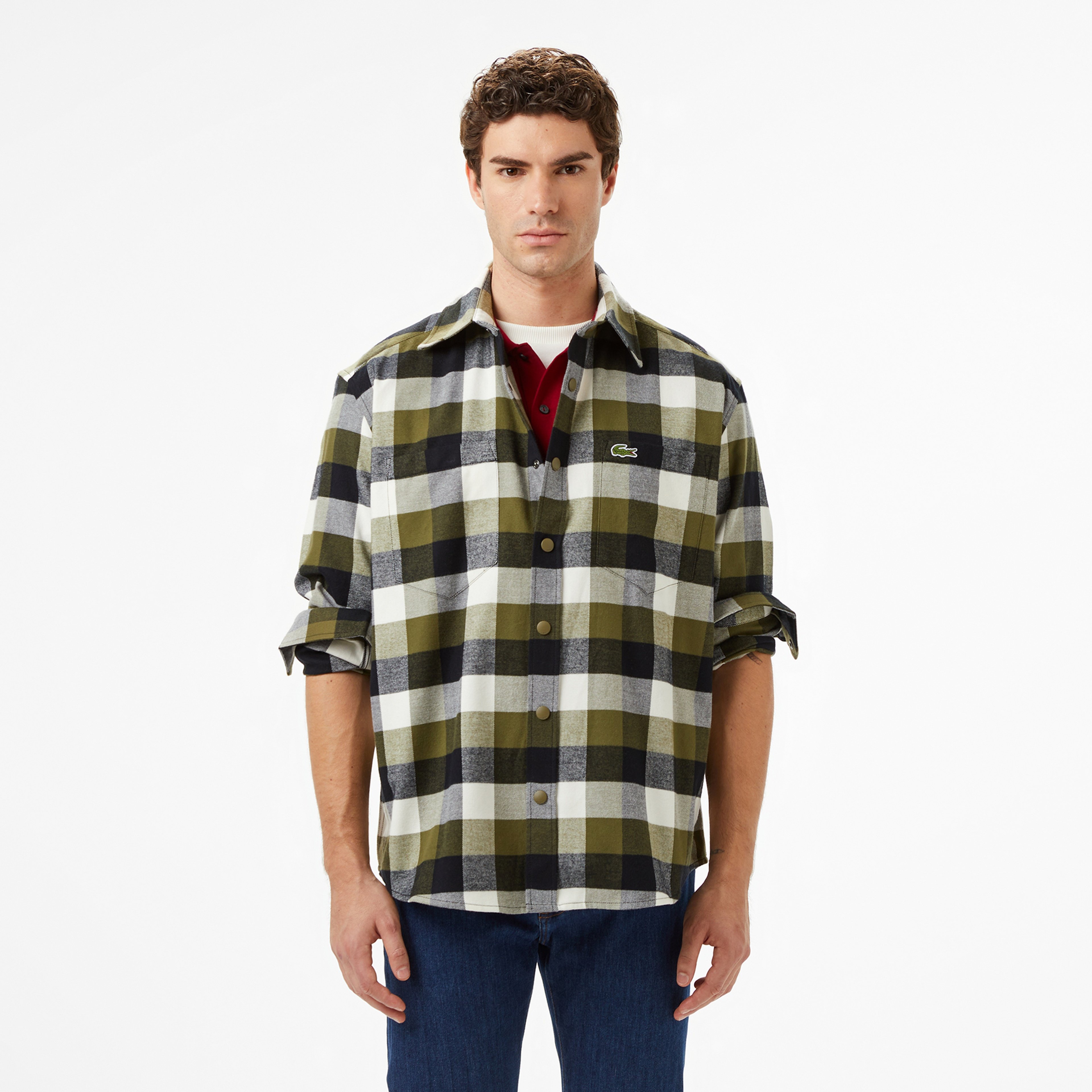 Erkek Relaxed Fit Kareli Haki Gömlek