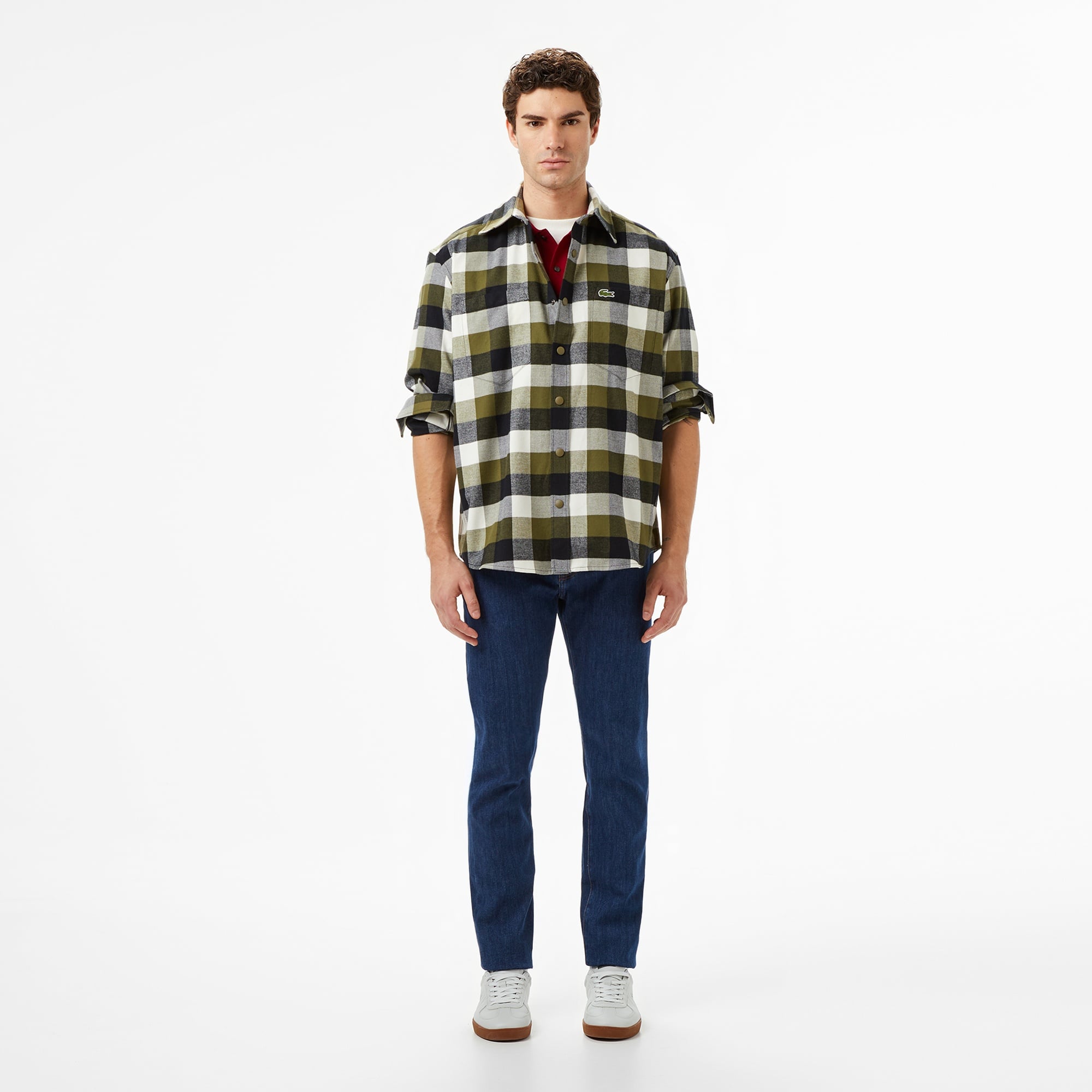 Erkek Relaxed Fit Kareli Haki Gömlek