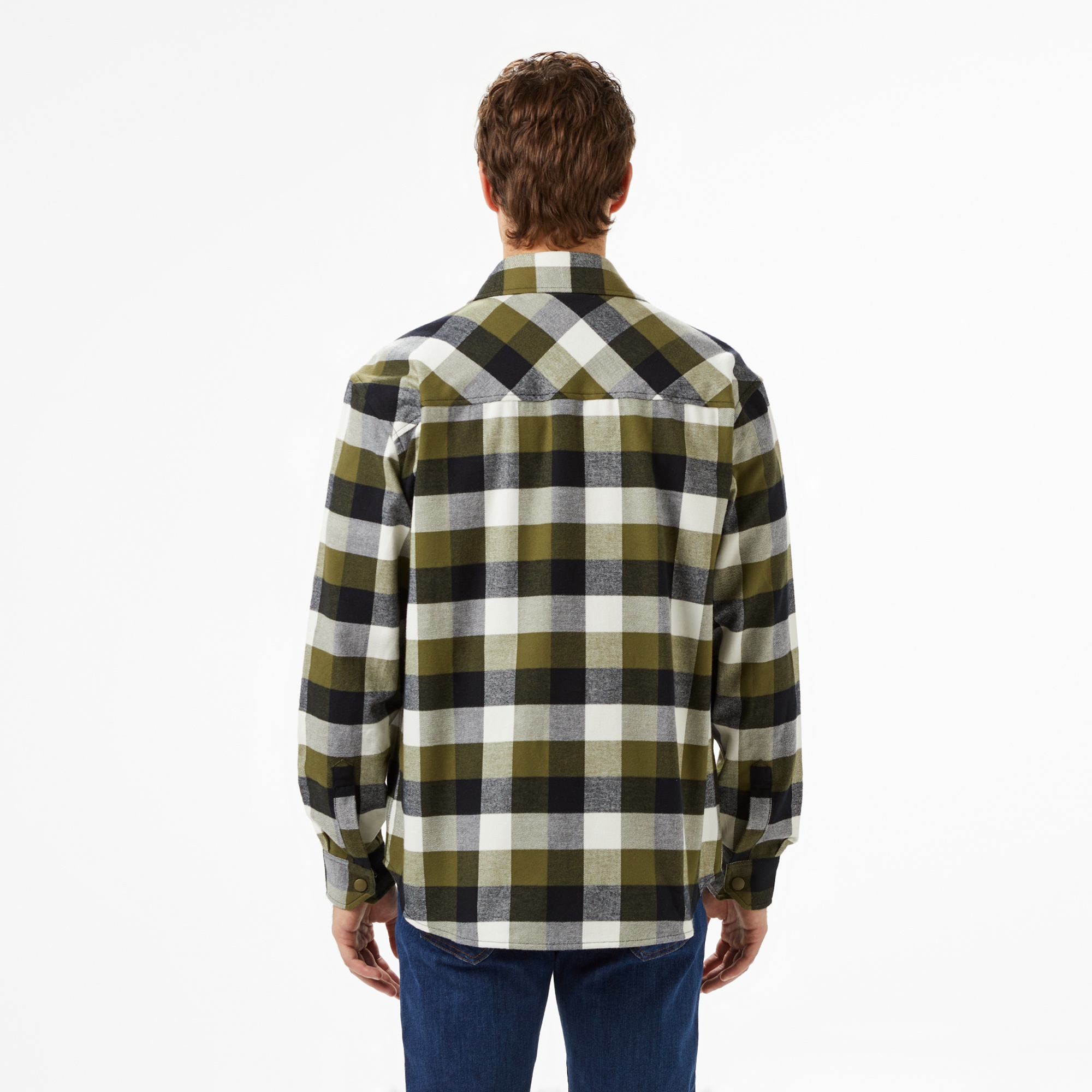 Erkek Relaxed Fit Kareli Haki Gömlek