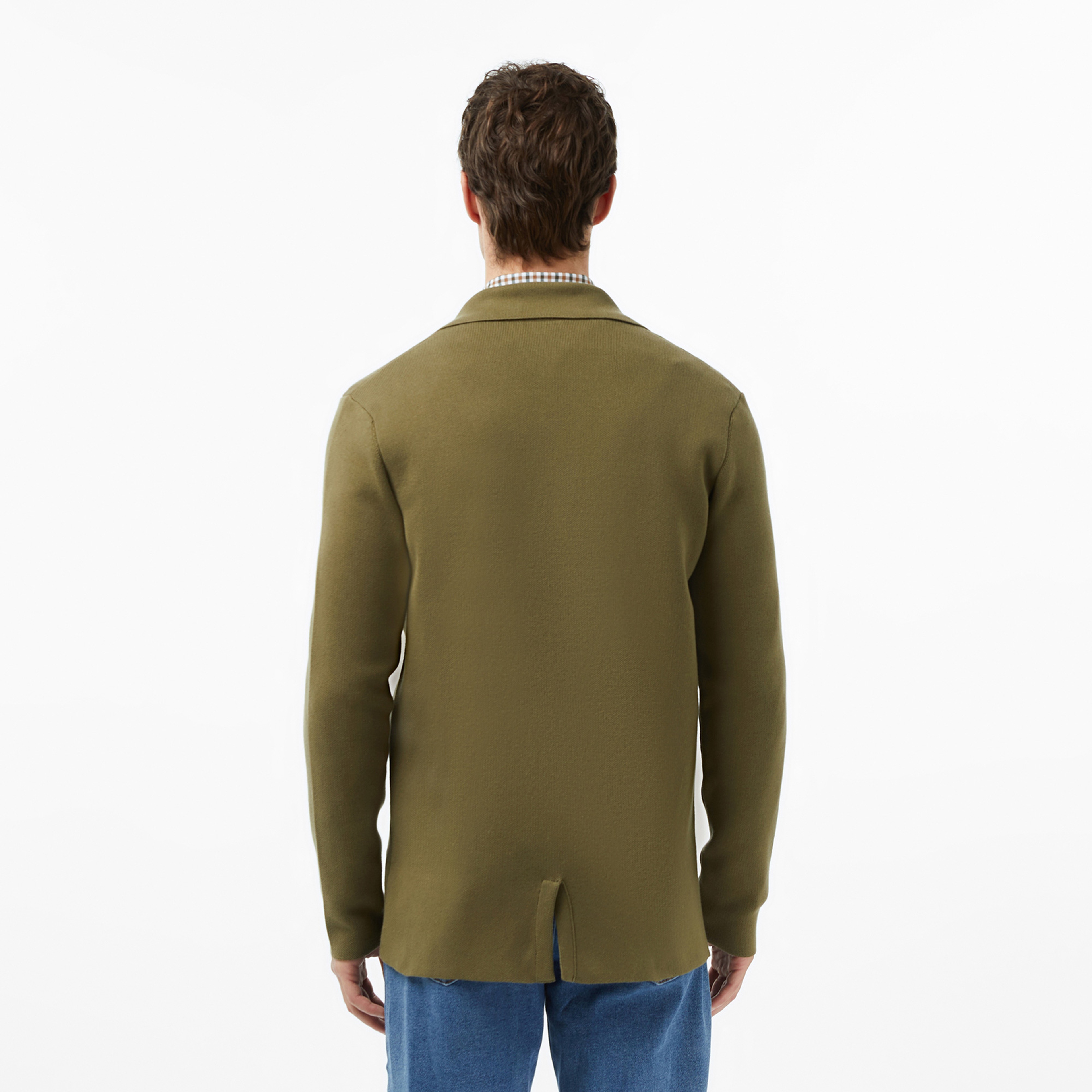 Erkek Classic Fit V Yaka Haki Hırka