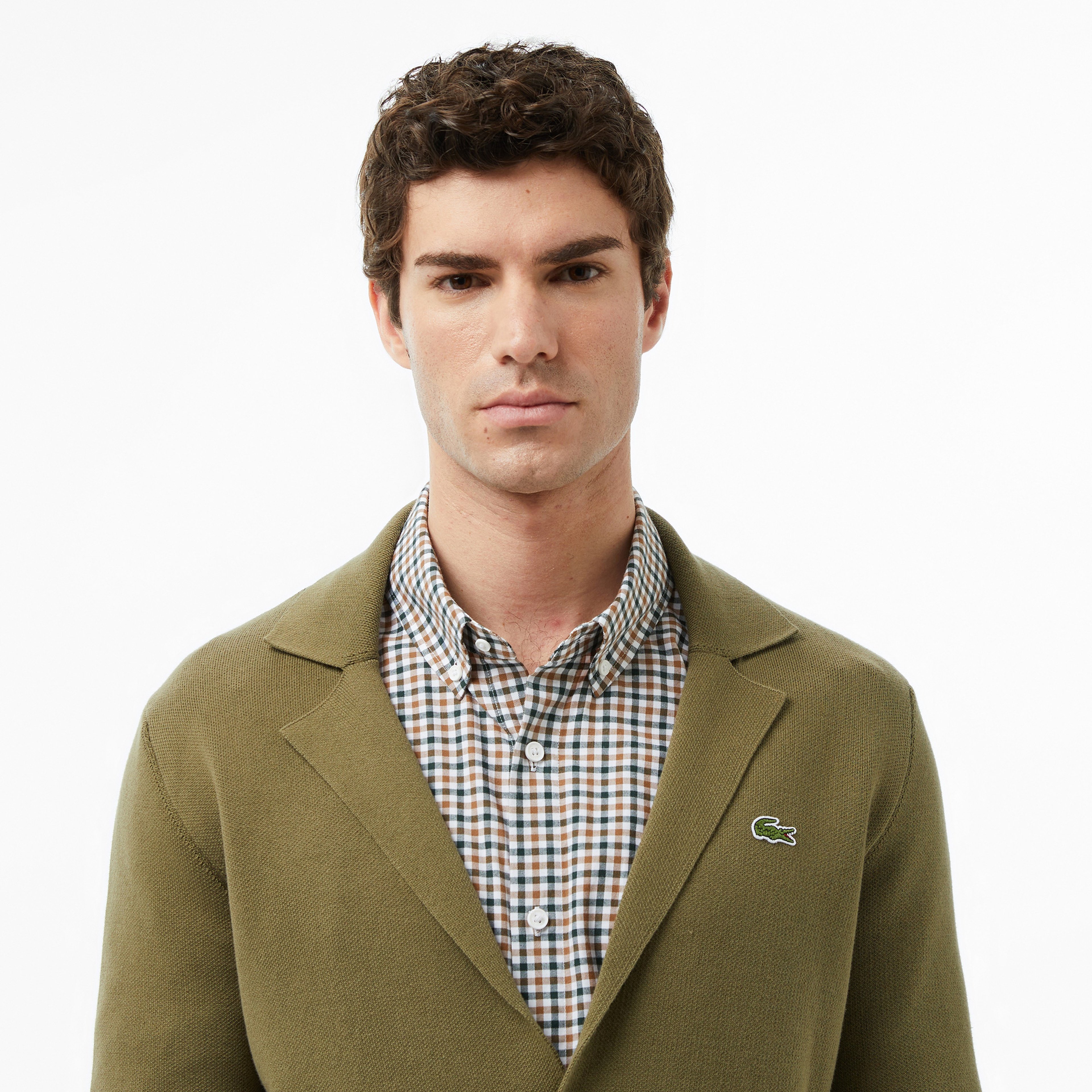 Erkek Classic Fit V Yaka Haki Hırka