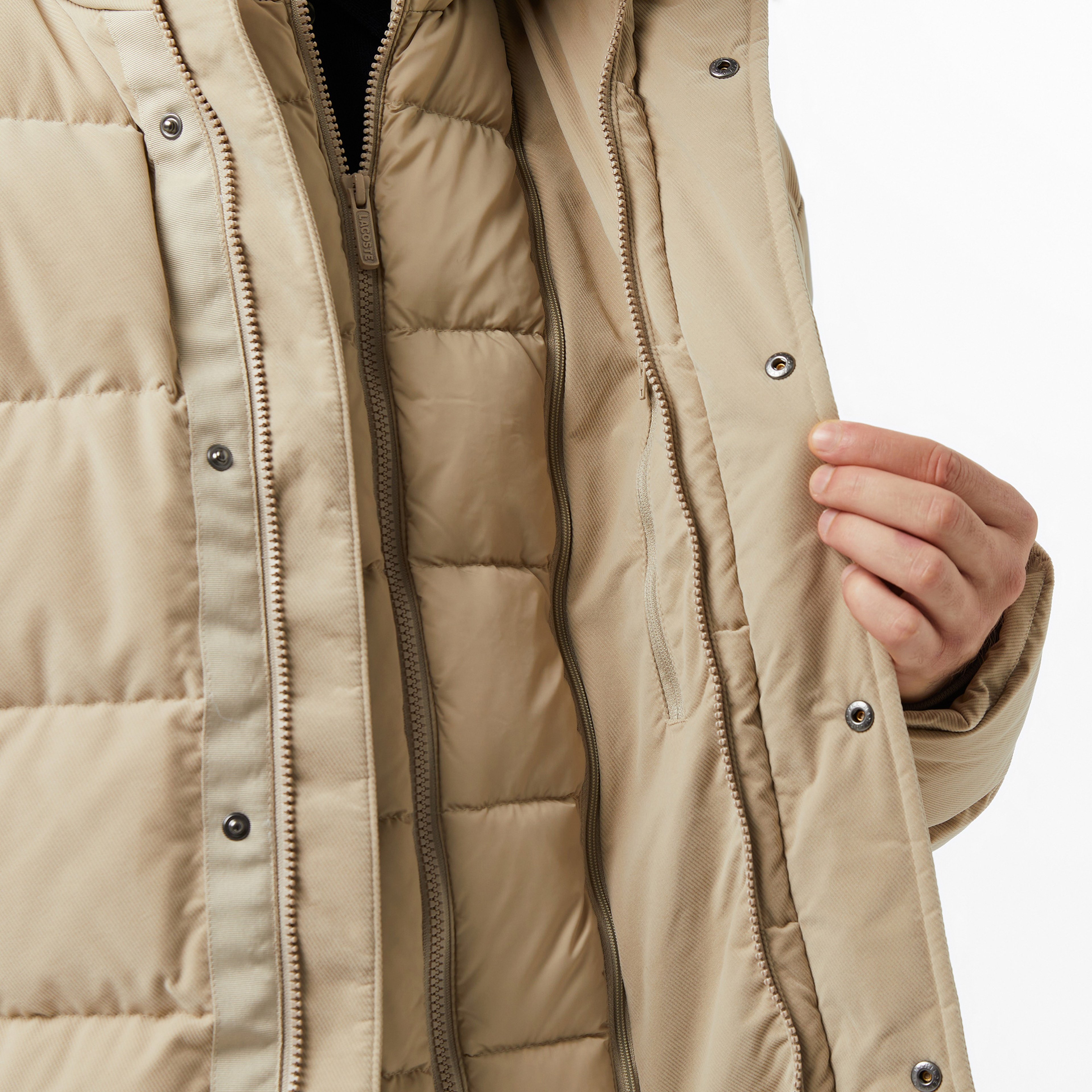 Erkek Kapüşonlu Bej Mont