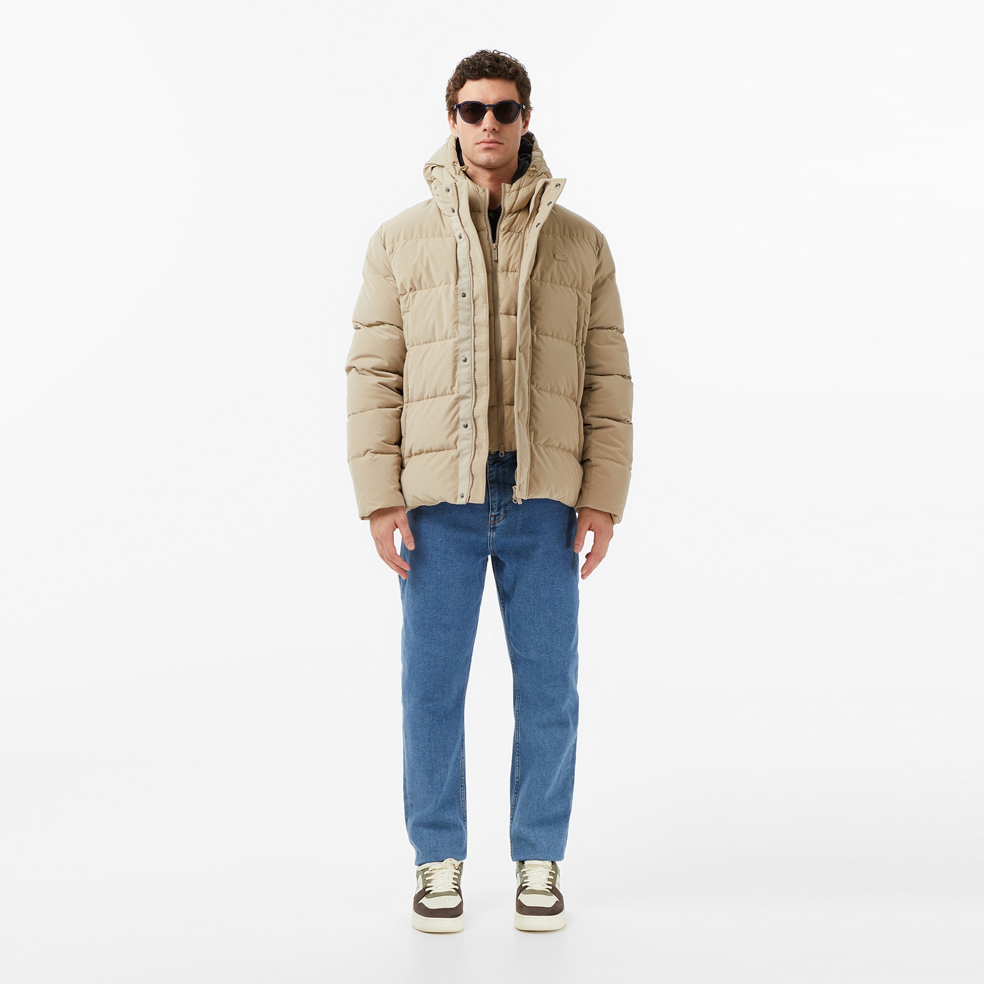 Erkek Kapüşonlu Bej Mont