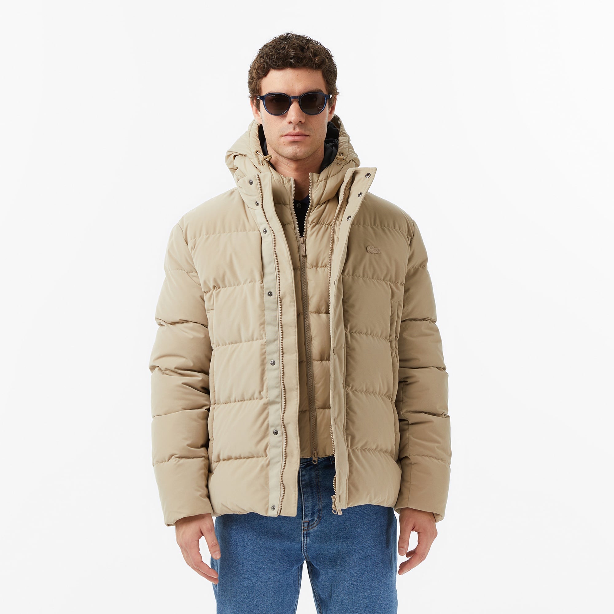 Erkek Kapüşonlu Bej Mont