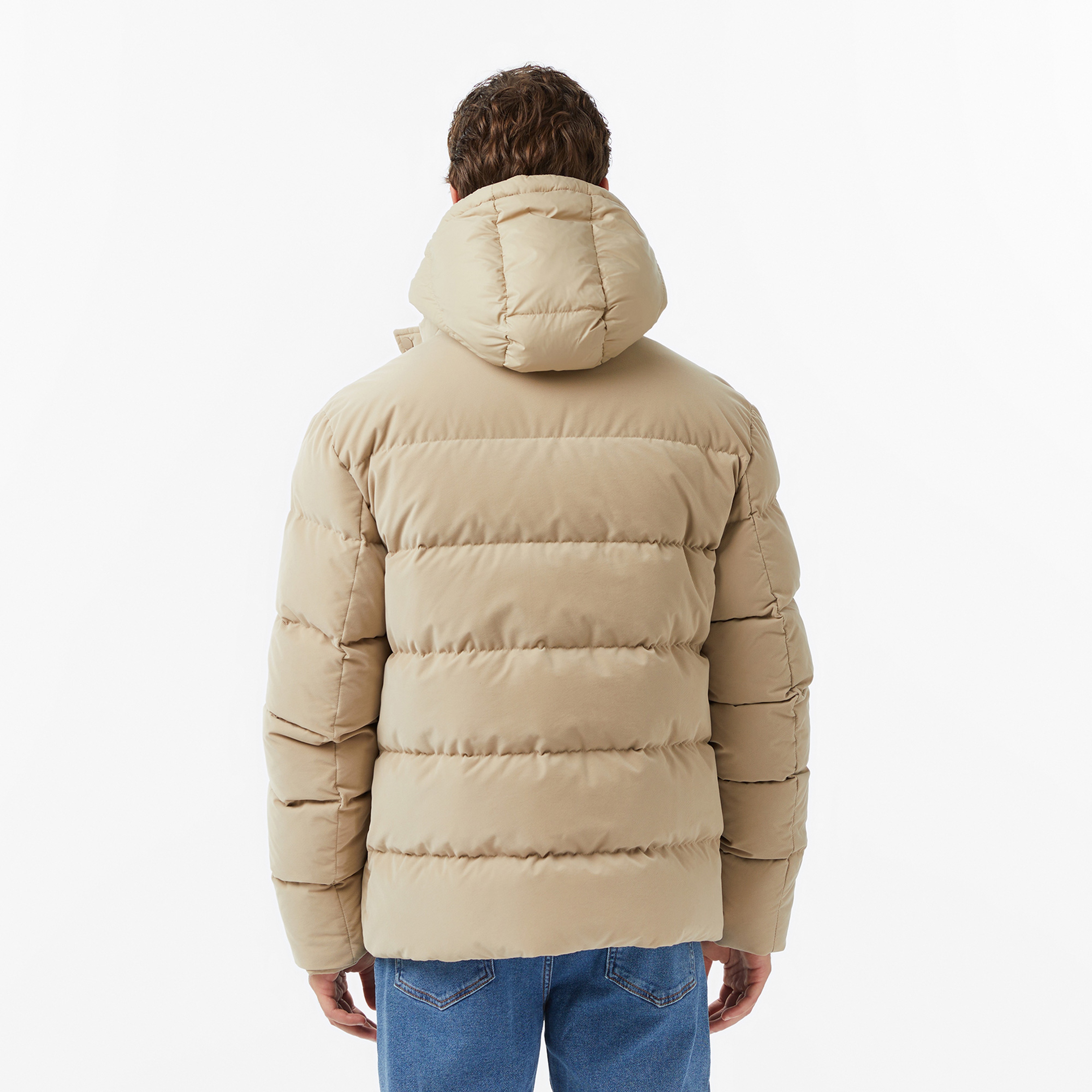 Erkek Kapüşonlu Bej Mont