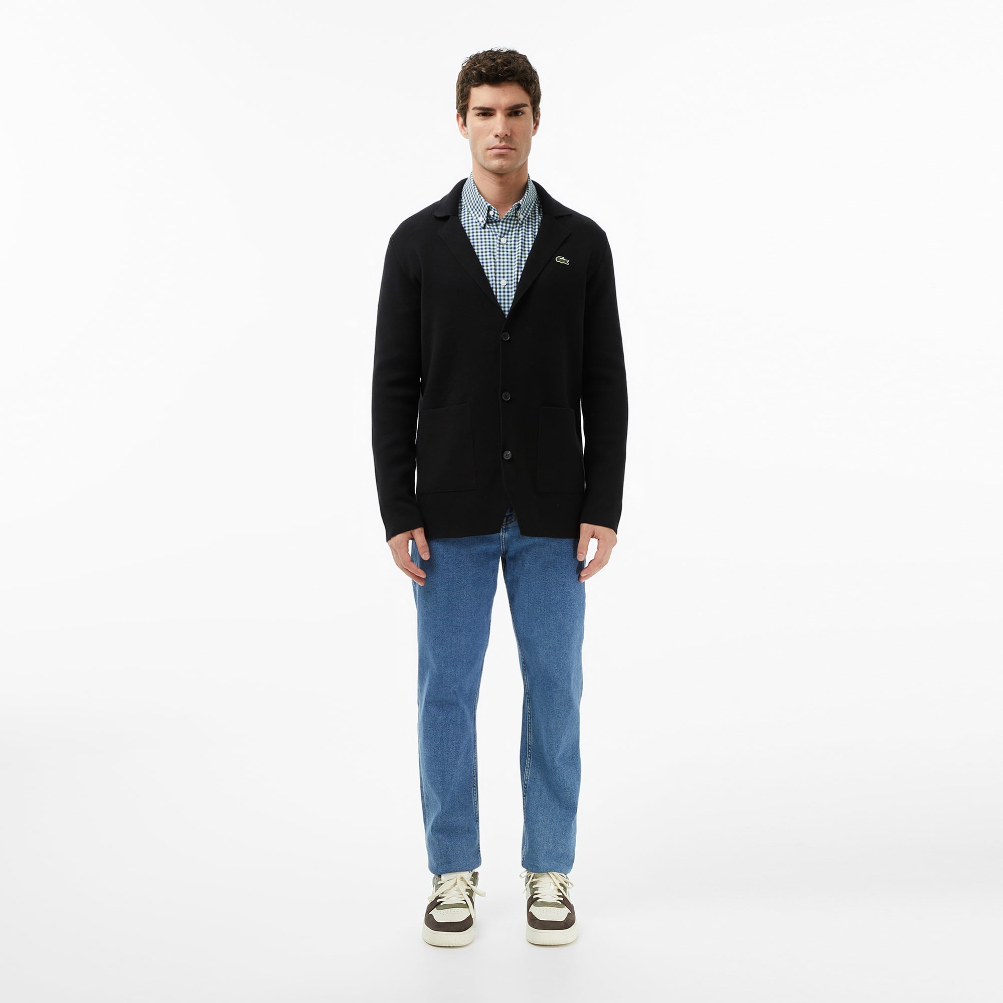 Erkek Regular Fit Düğmeli Yaka Kareli Lacivert Gömlek