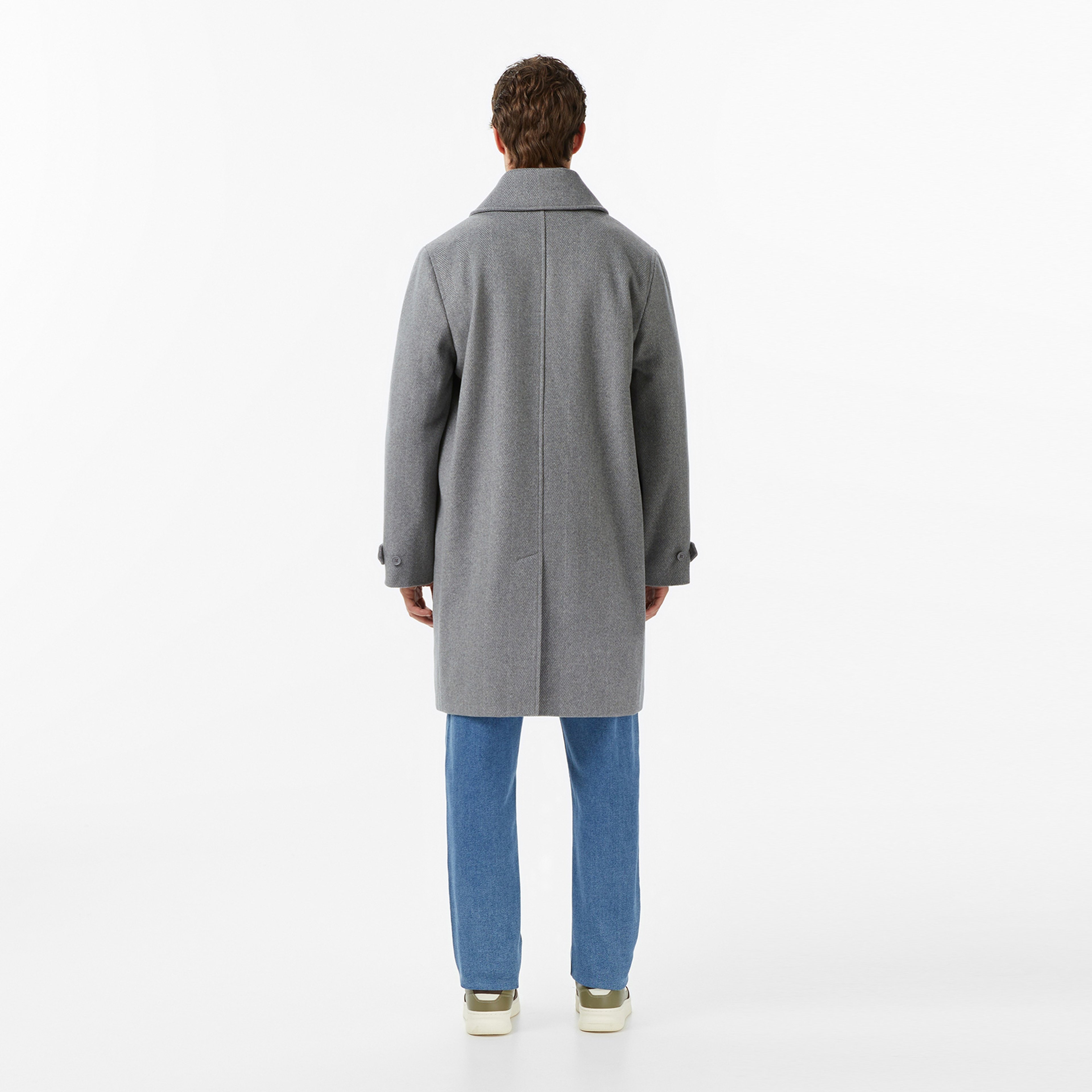 Erkek Regular Fit Yün Gri Kaban