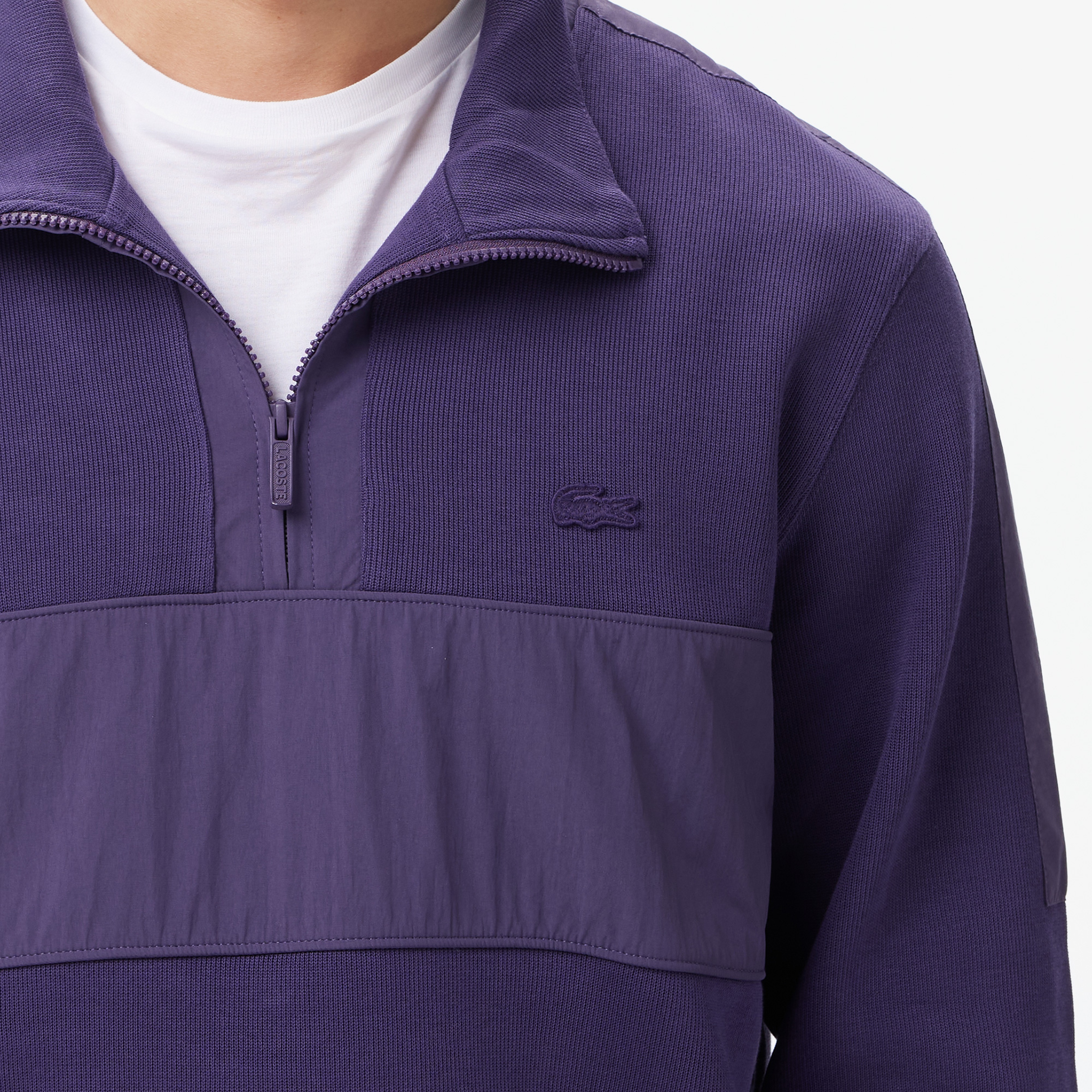 Erkek Classic Fit Yarım Fermuarlı Mor Sweatshirt