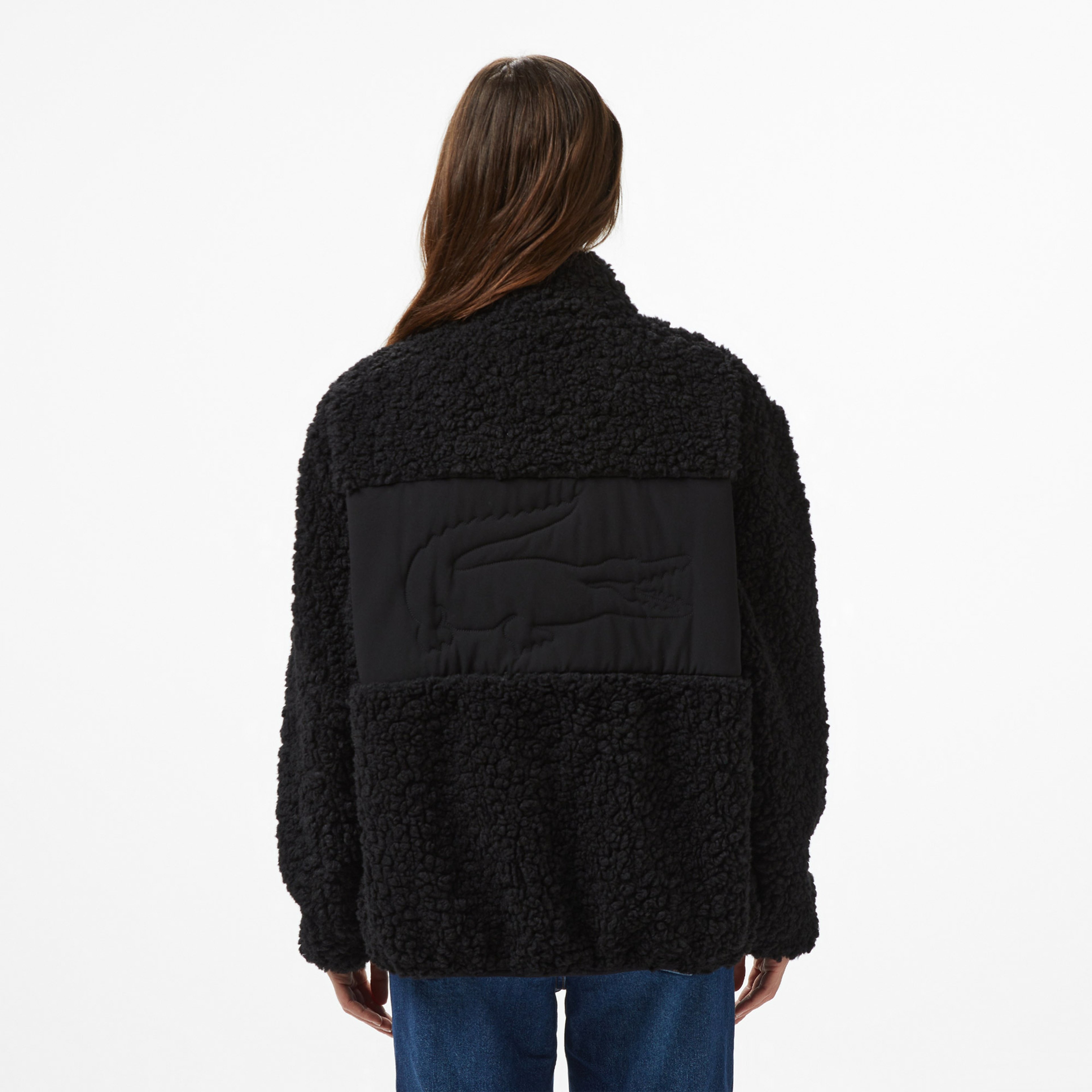 Kadın Dik Yaka Renk Bloklu Siyah Ceket