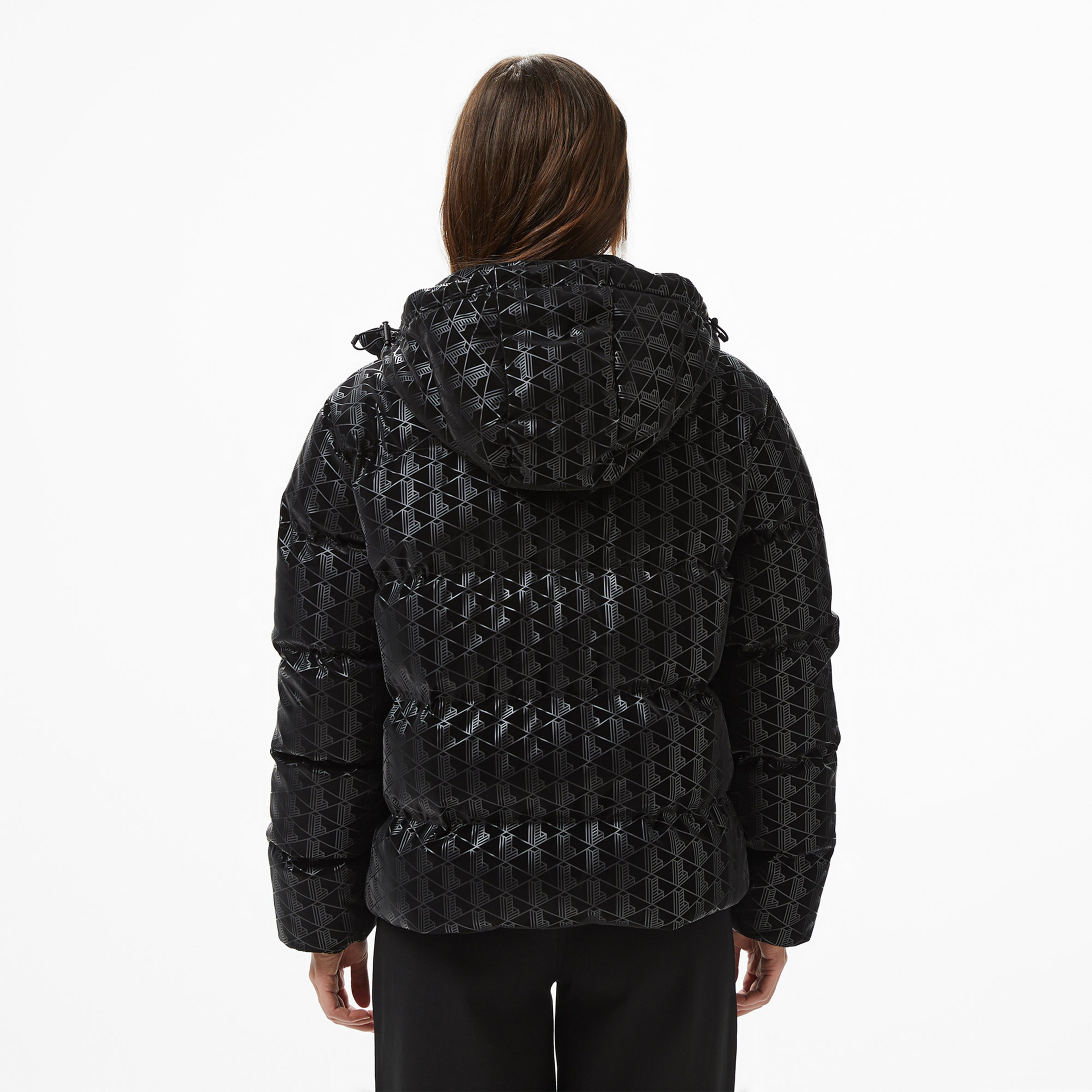 Kadın Kapüşonlu Monogram Siyah Mont