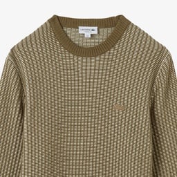 Erkek Classic Fit Bisiklet Yaka Desenli Haki Kazak Yeşil