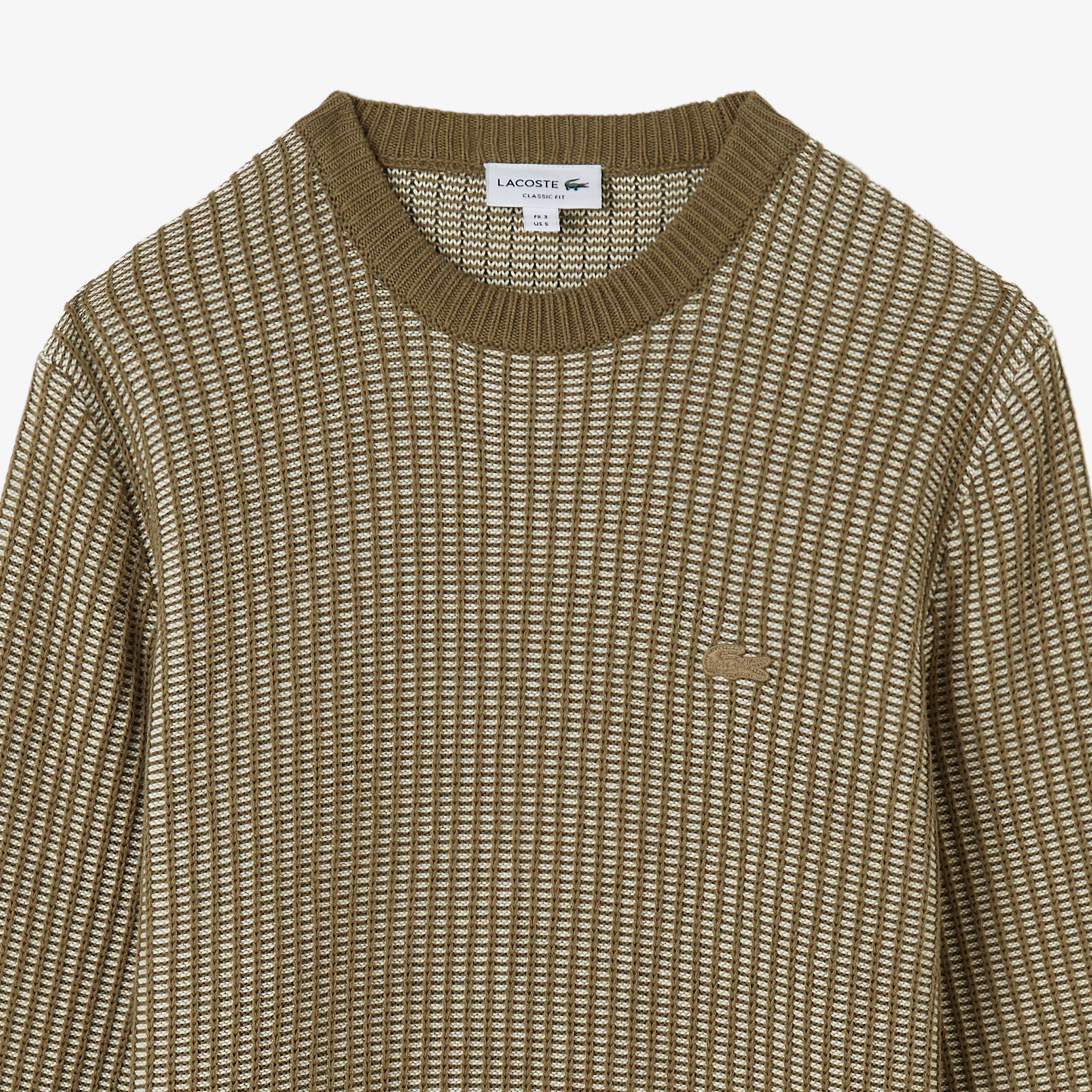 Erkek Classic Fit Bisiklet Yaka Desenli Haki Kazak