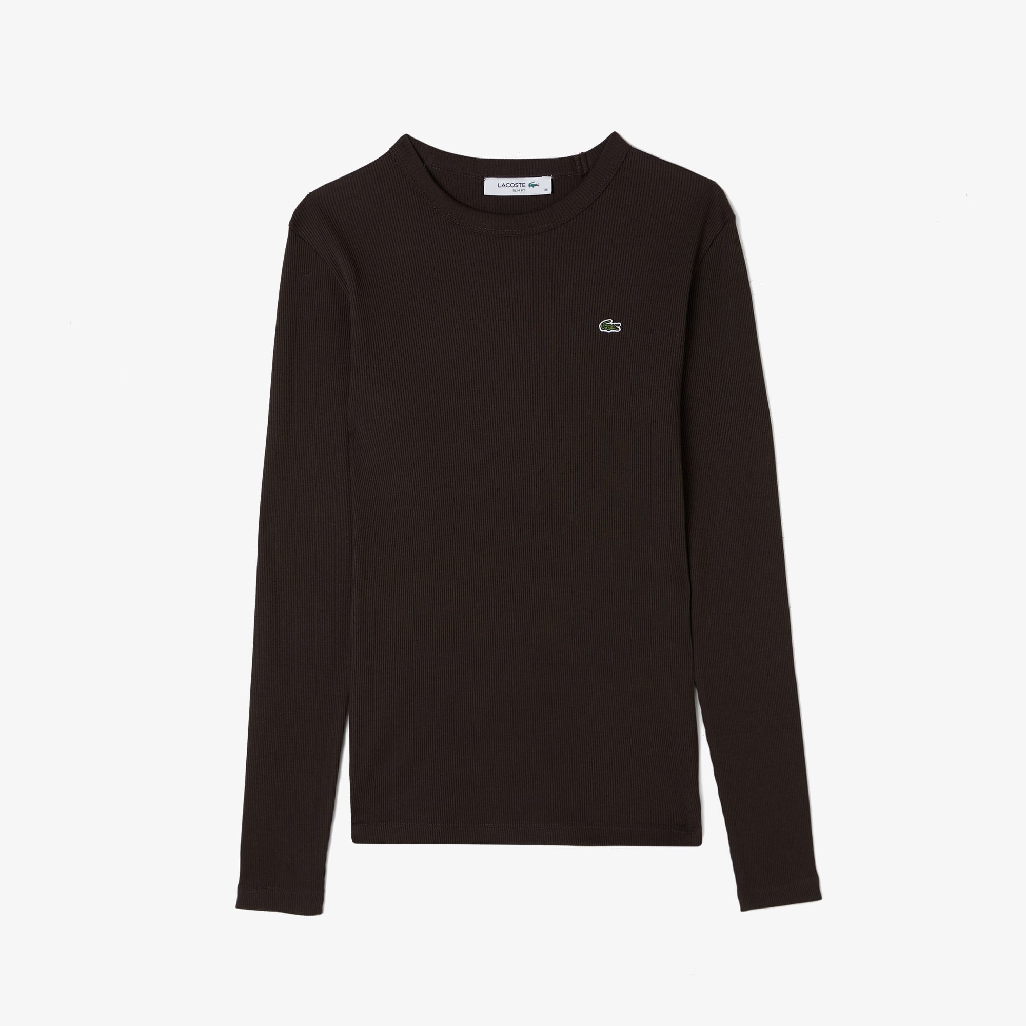 Kadın Slim Fit Uzun Kollu Bisiklet Yaka Kahverengi T-Shirt