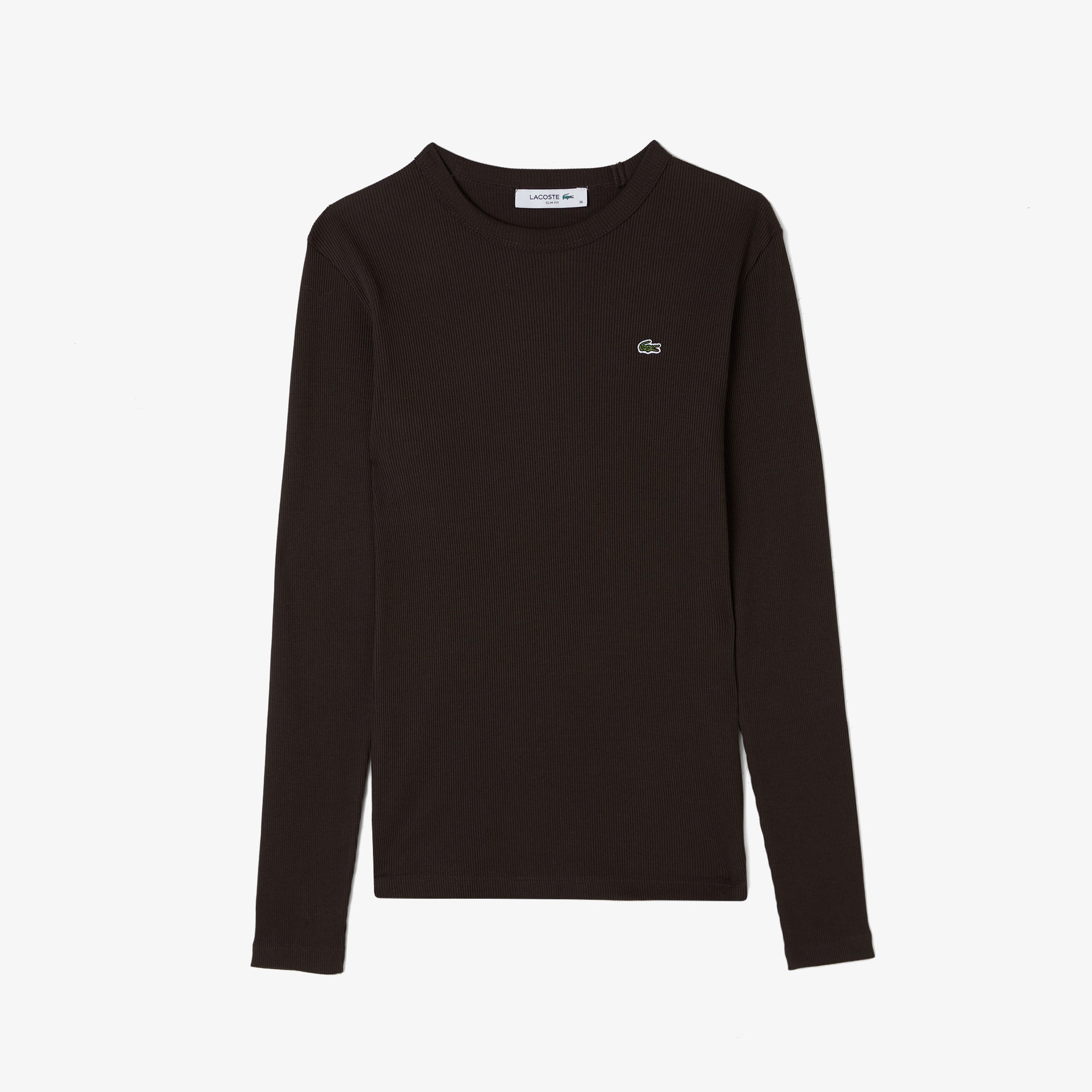 Kadın Slim Fit Uzun Kollu Bisiklet Yaka Kahverengi T-Shirt